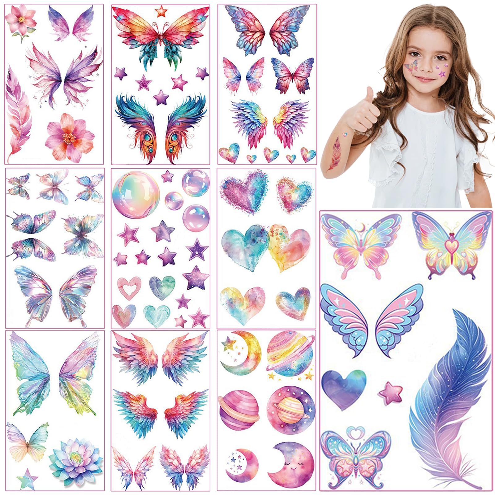 BSITSSS 12 Hojas Tatuajes Temporales Niños, Mariposa Tatuajes Niñas, Tatuajes Temporales Tatuajes Falsos Para Niñas Mujer Fiestas Maquillaje Tatuaje Facial Plantillas de Maquillaje Facial Tatuaje