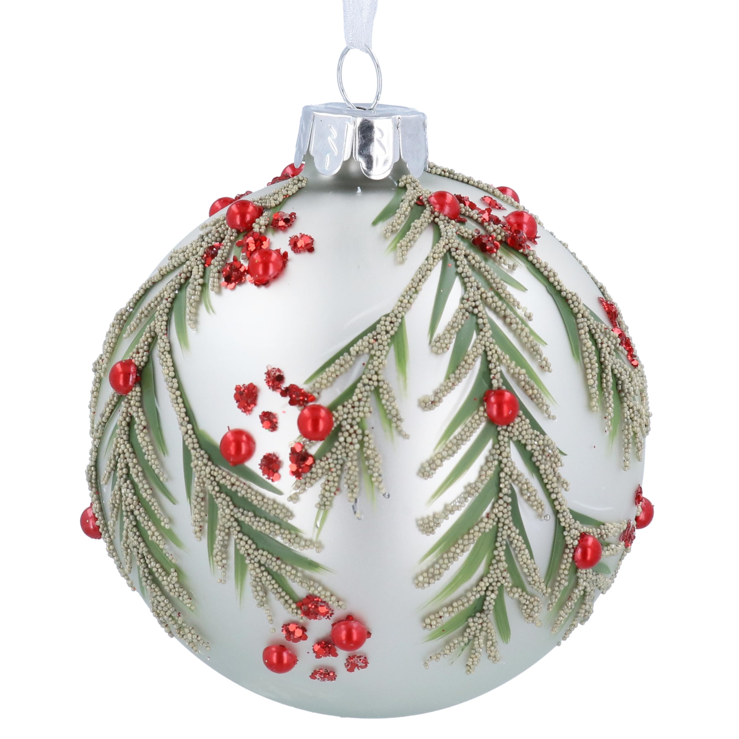 Gisela Graham White Christmas Bauble with Red Berries