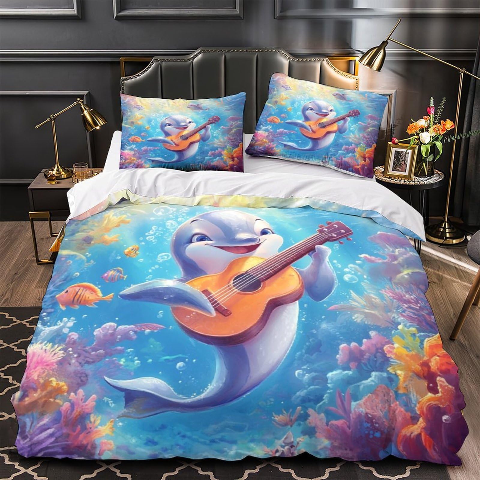 Parure de lit dauphin 3D en microfibre double 200x200 pour ado