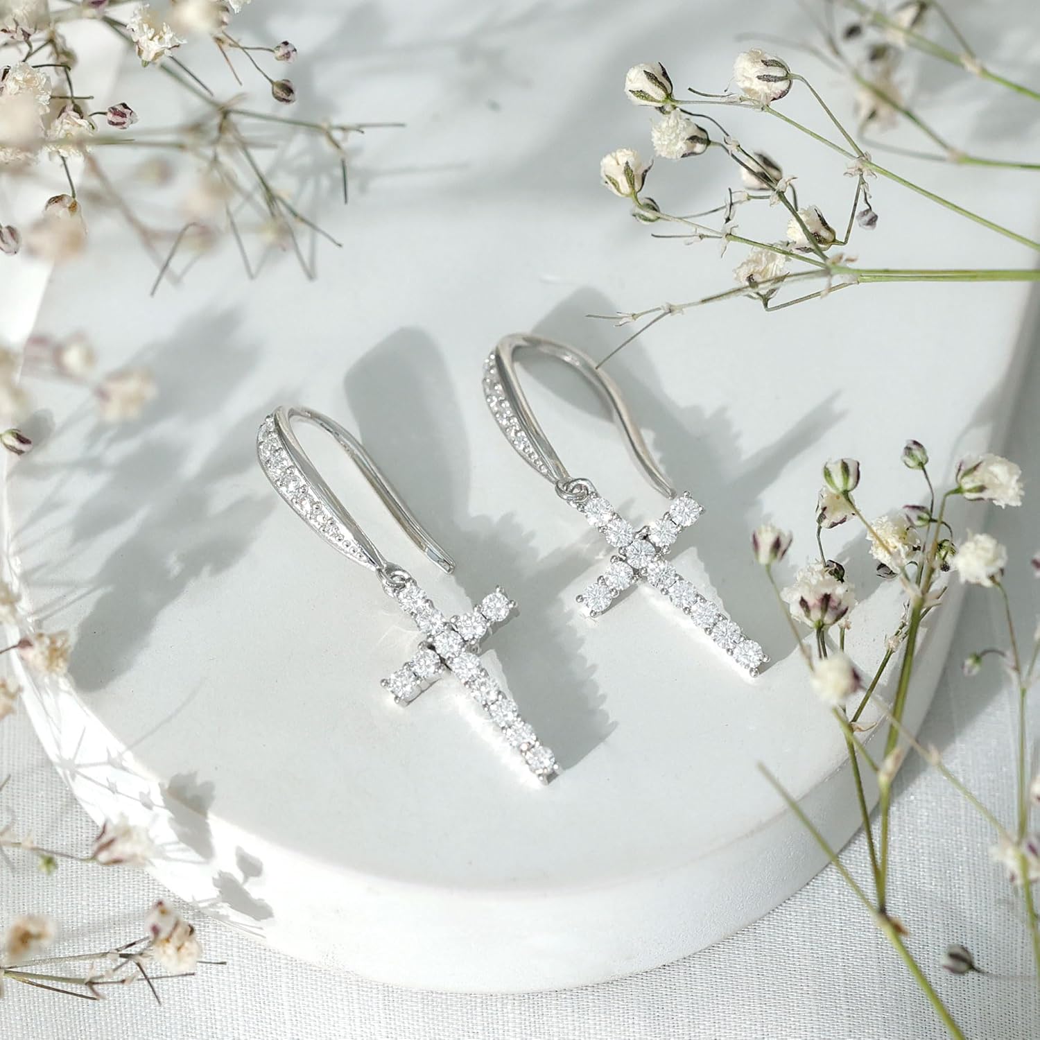 Certified Moissanite Cross Earrings in Silver, D-Vs1 Quality, Moissanite Cross Dangle Earrings - With Jewelry Box - Image 4