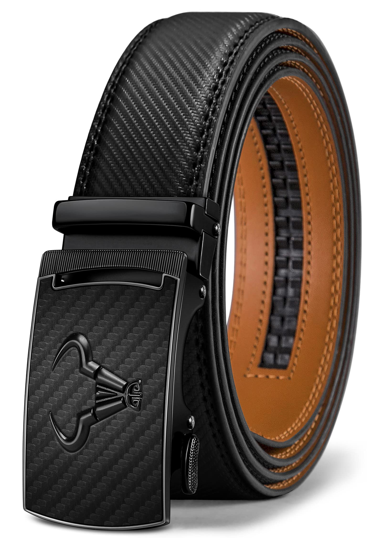 KEMISANT Ratchet Belt with Automatic Buckle, Leather Belt for Men Business Suit, Width 35 mm, Size Adjustable