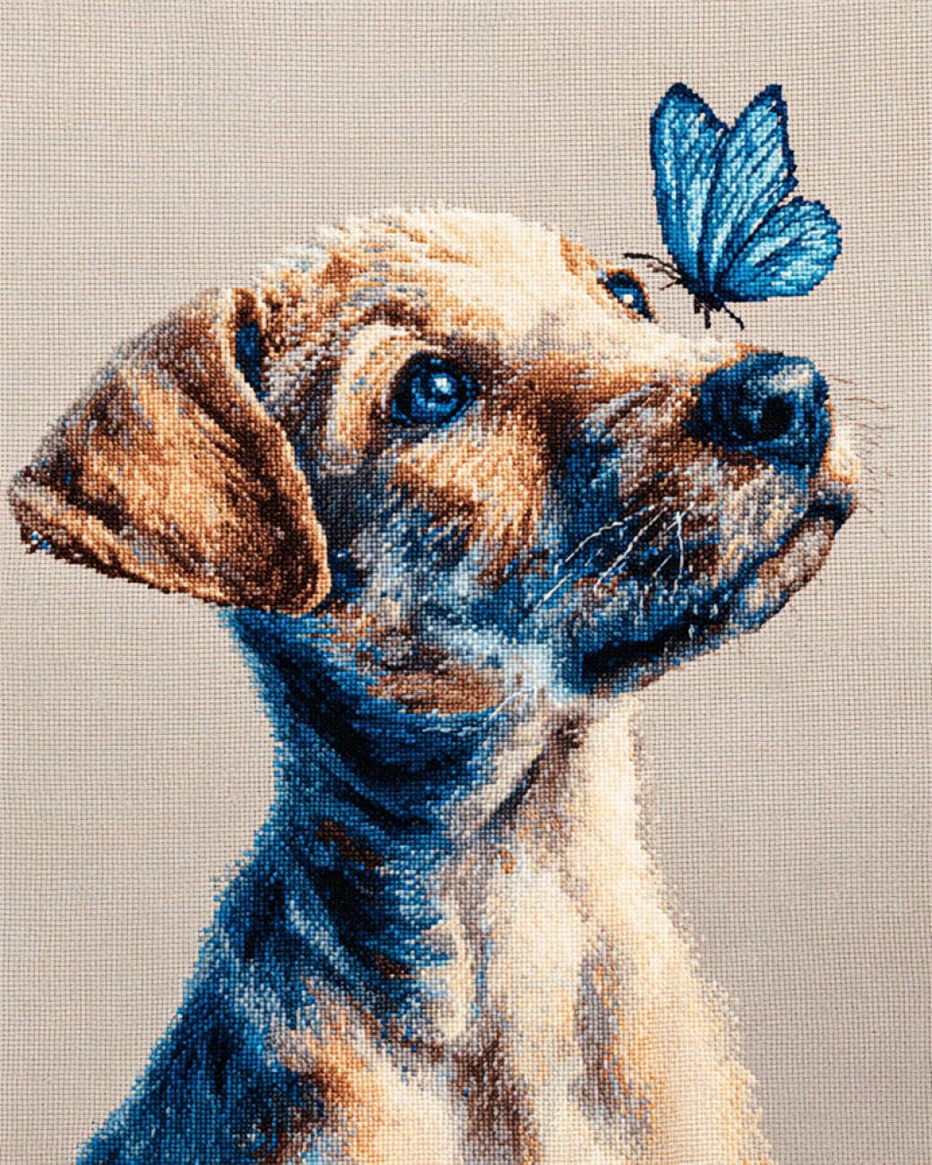 AYAOYANGGO Animal DIY Embroidery Beads Set Dog and Butterfly Bead Embroidery Kit for Adults Needlepoint Tapestry Set Beaded Stitching 40x50cm