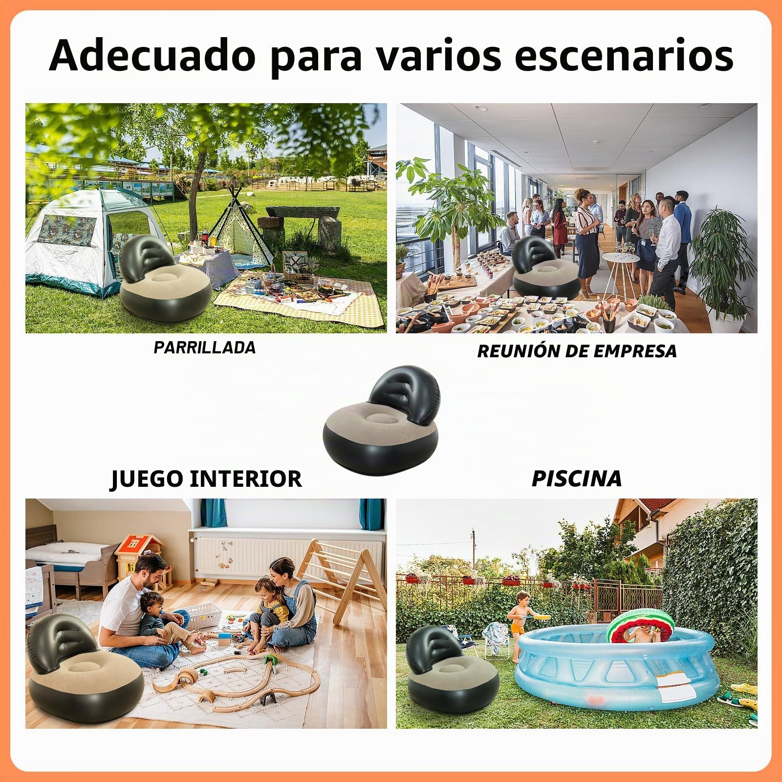 Sofáhinchable y silla hinchable con bomba de aire para fiestas al aire libre, viajes, playa, camping (65 x 56 x 30 cm)