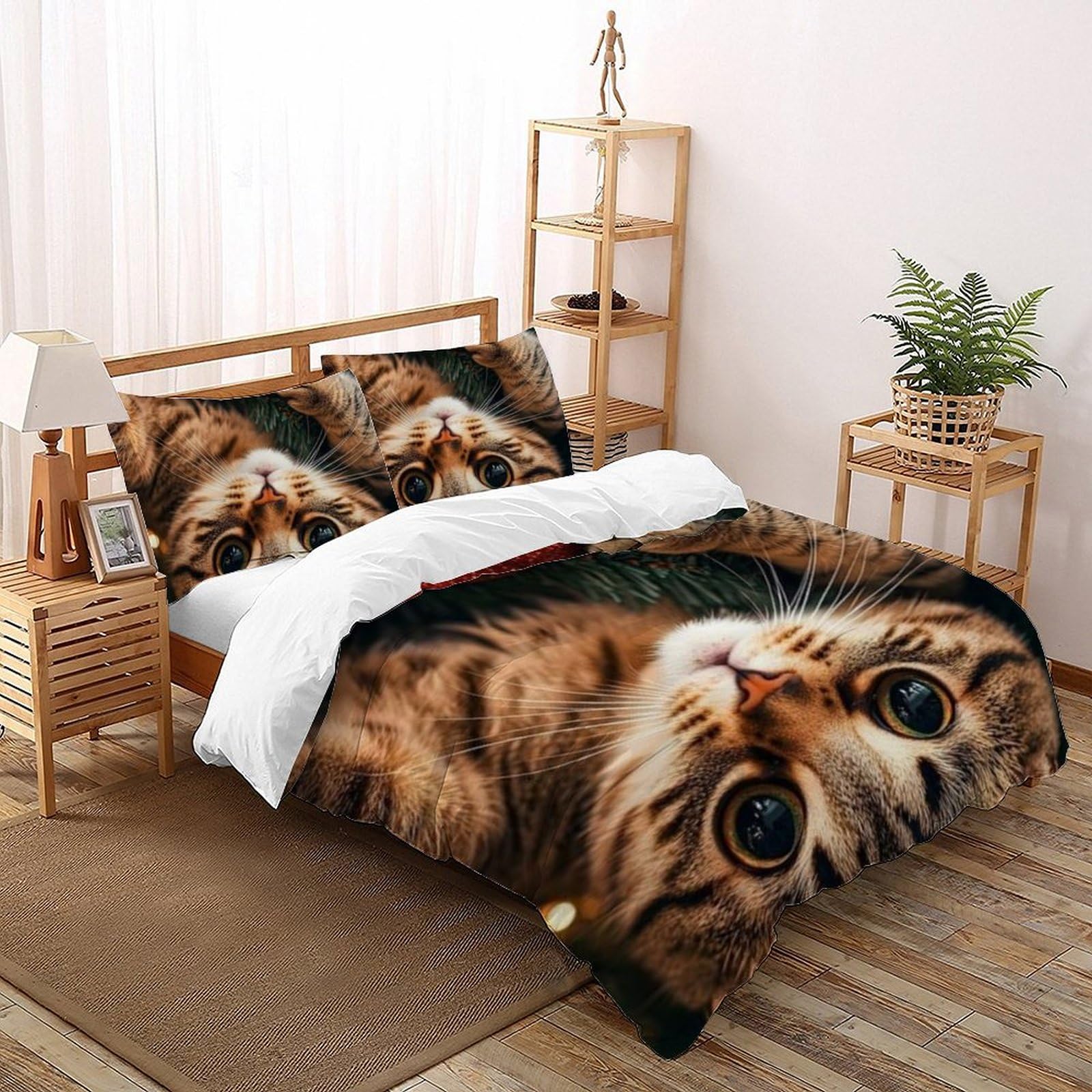 Housse de couette chat 220x240cm avec taies d'oreiller, le cadeau idéal pour fille