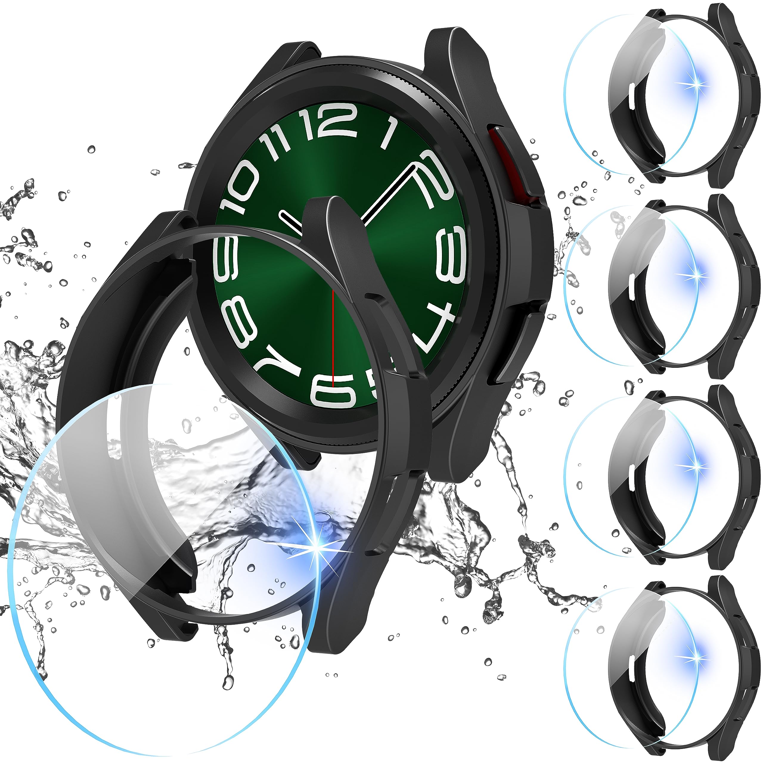 Suoman 4+4 Pack for Samsung Galaxy Watch 6 Classic 47mm Case,HD Screen Protector,All-Round PC Matte Protective Cover Bumper -Black