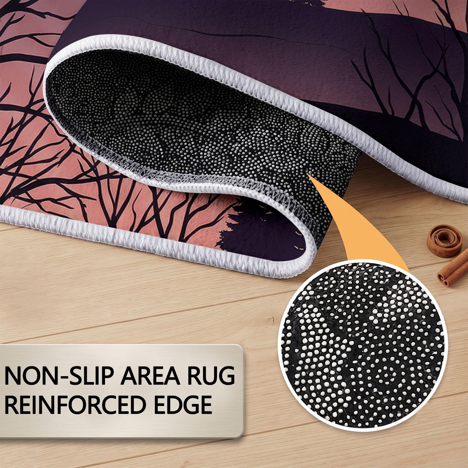 Tapis Rond 100 cm, Lavable en Machine Noir Moquette pour Salon - Moquette Poil Bas antidérapant - Fantaisie Ciel Étoilé Montagnes Lune imprimé Tapis pour Salle à Manger Chambre d’Enfant