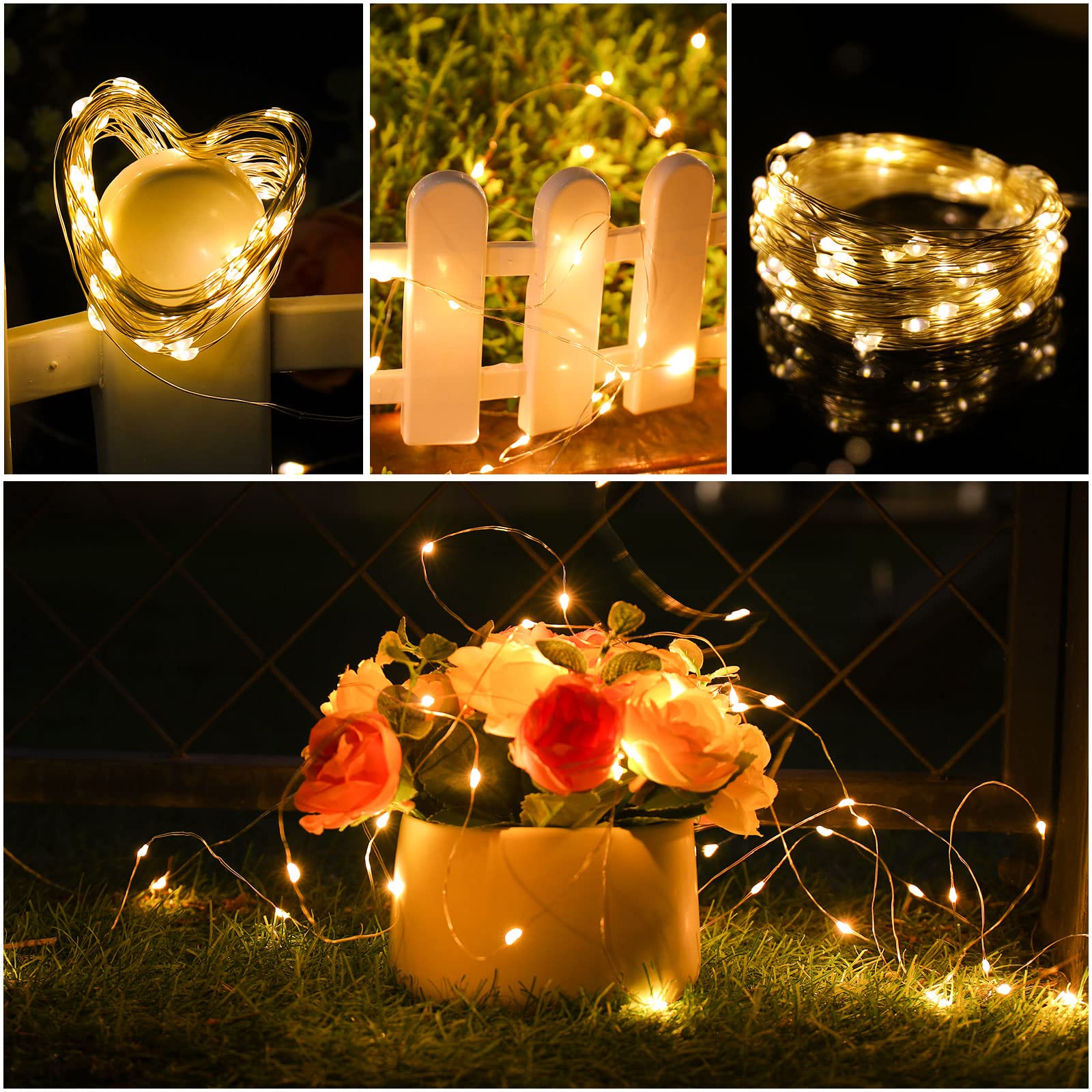 Guirlande lumineuse de Noël Mandiq 100 LED de 10 m, alimentée par USB, 8 modes, mini lumières avec télécommande, convient pour les fêtes en intérieur, les décorations de la maison (blanc chaud)