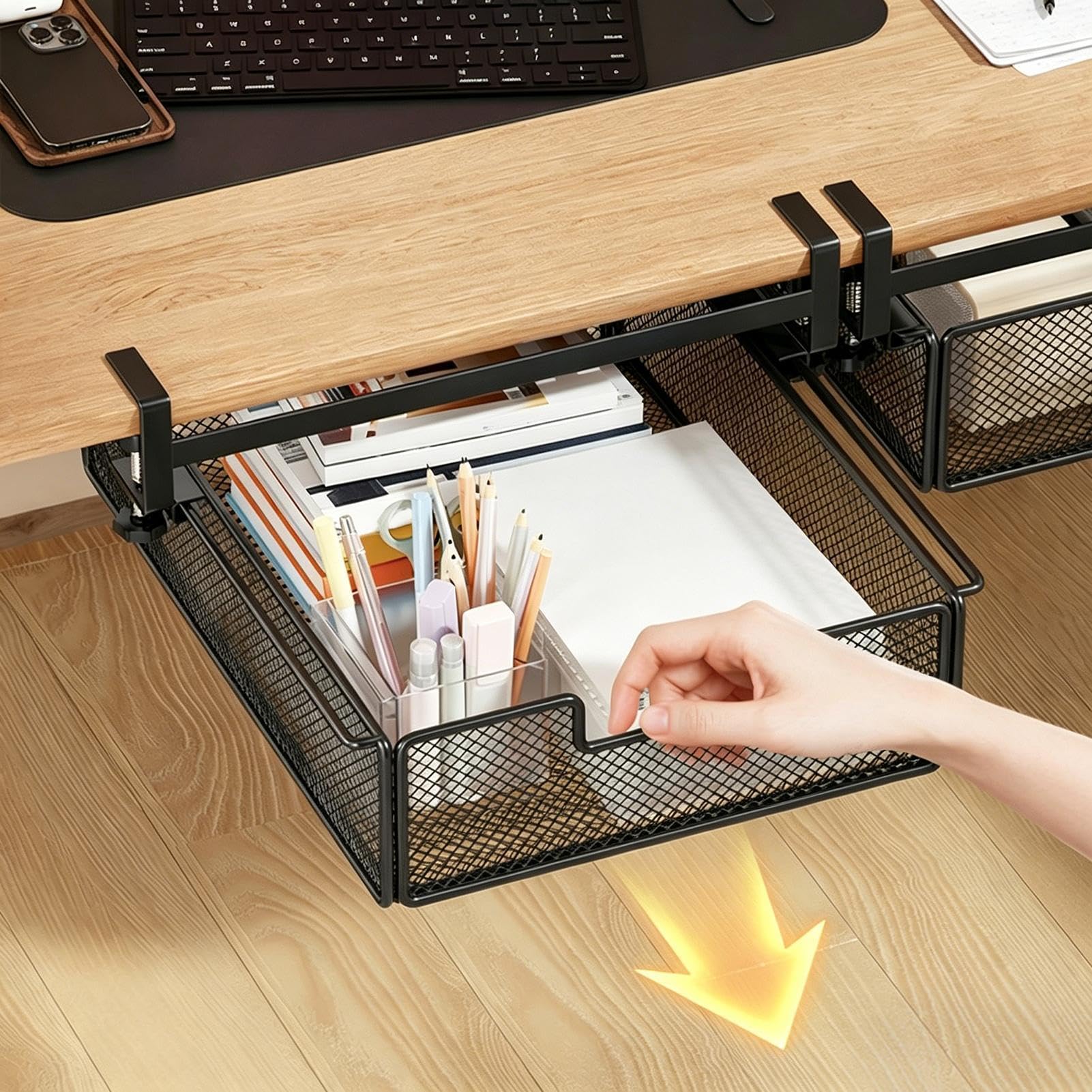 Cassetto Portaoggetti Sotto Scrivania Mensola Organizer Estraibile Senza | Contenitore Organizer Sottotavolo Per Proprietari Affittuari Freelancer Gamer Studenti Home Office Appartamento Labo