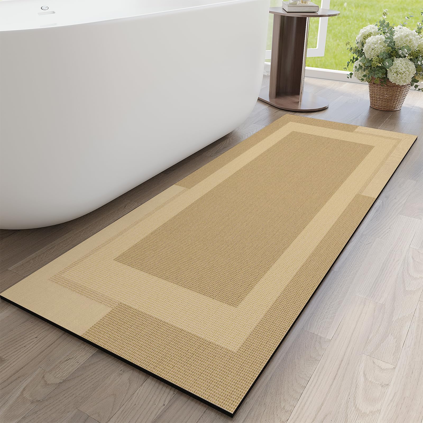 YDKGL Non Slip Long Bathroom Runner Rug Bath Mat, Rubber Backing Ultra Thin Bathroom Rugs Fit Under Door Quick Dry Super Absorbent Washable Shower Mat