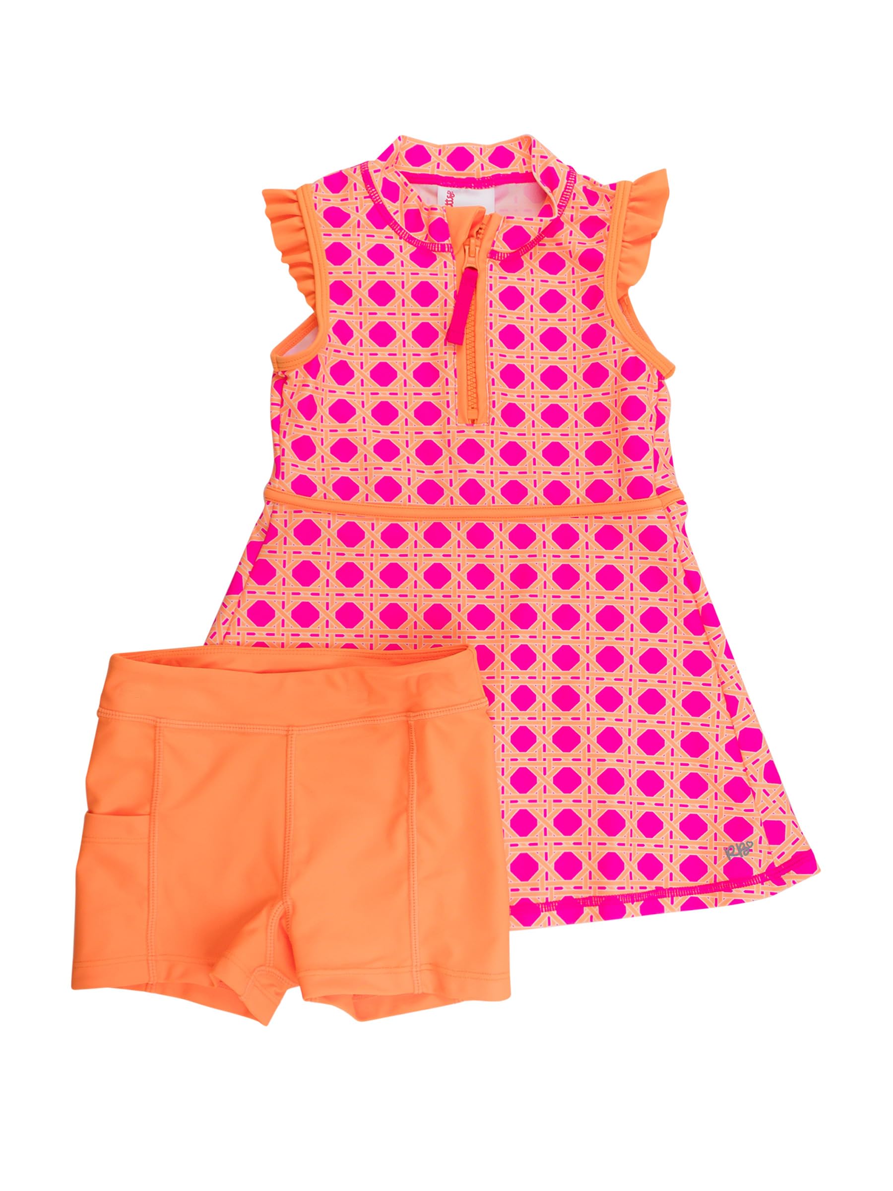 RuffleButts Sportliches Kleid für Mädchen, LSF 50+, ärmellos, Reißverschluss, Rüschenärmel, Aktivkleid