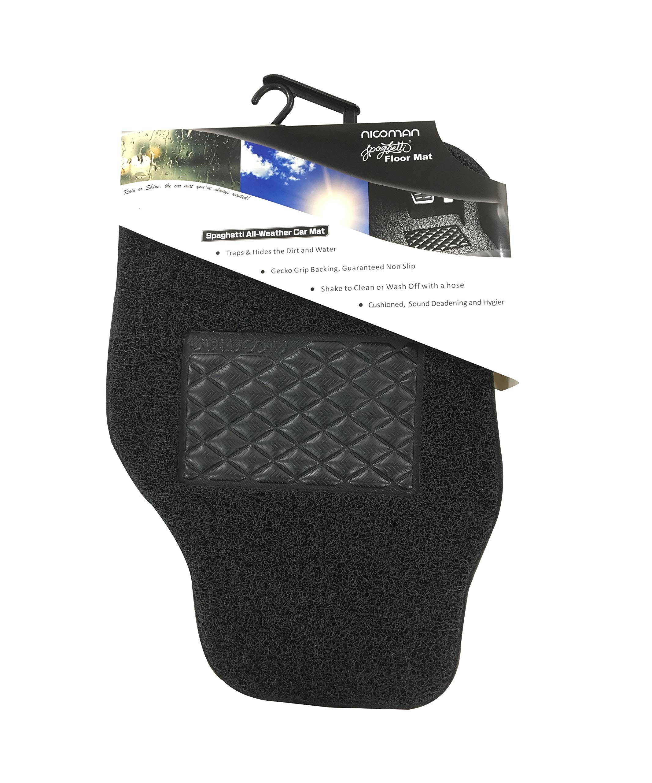 NICOMAN Spaghetti Coiled PVC Vinyl Loop Gecko Backing Guranteed Anti-Slip Universal Set of 4 Car Floor Mat(Black)