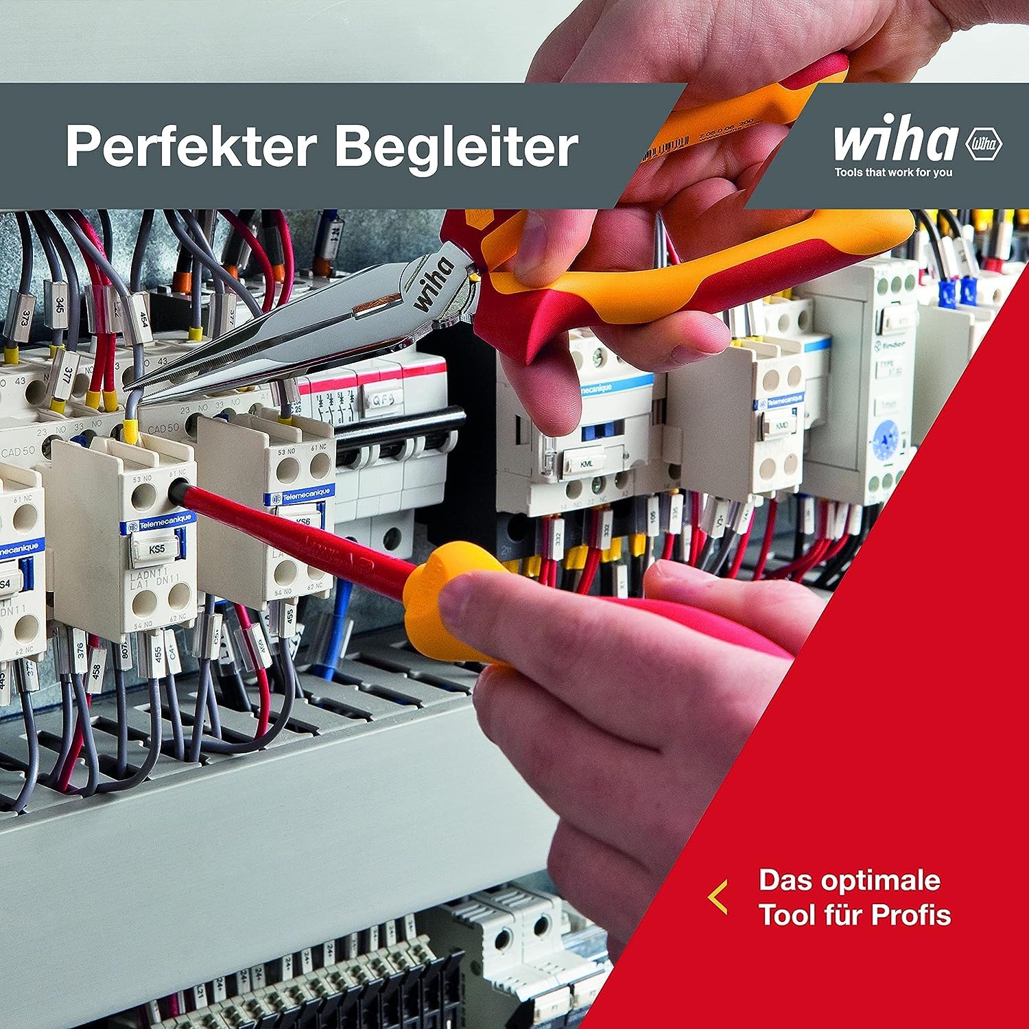 Wiha Flachrundzange Professional electric mit Schneide I ca. 40° gebogene Form I VDE geprüft I Radiozange I 200 mm Elektrikerzange (27425)