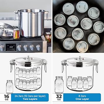 Buffalo 32 Quart Stainless Steel Pressure Cooker Extra Large Canning Pot with Lid for Commercial Use - Easy to Clean Induction Stove Top Pressure Canner, Can Cooker - QCP430