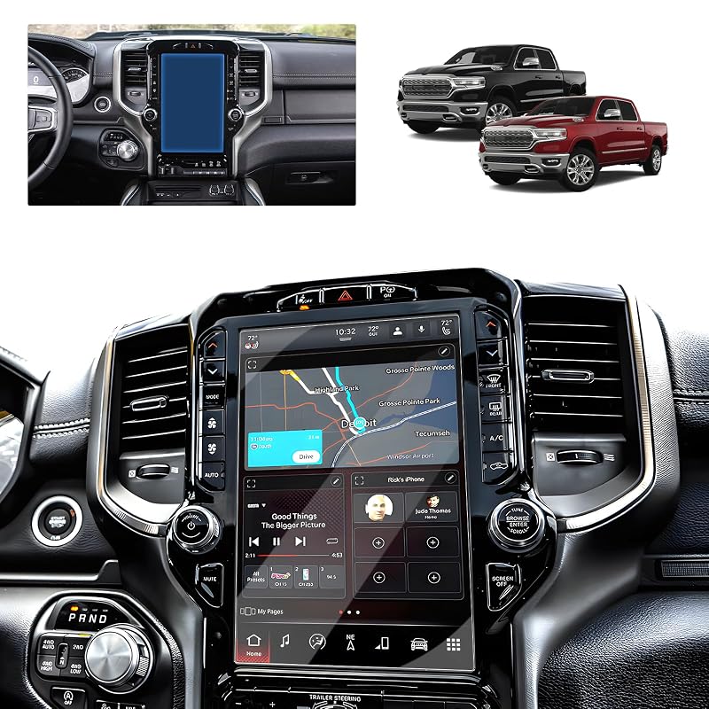 Película Protetora para Tela Uconnect de 12 Polegadas Dodge Ram 1500, 2500 e 3500 2019–2026 BSTW Antirreflexo, Flexível e Resistente a Óleo, Pacote com 2
