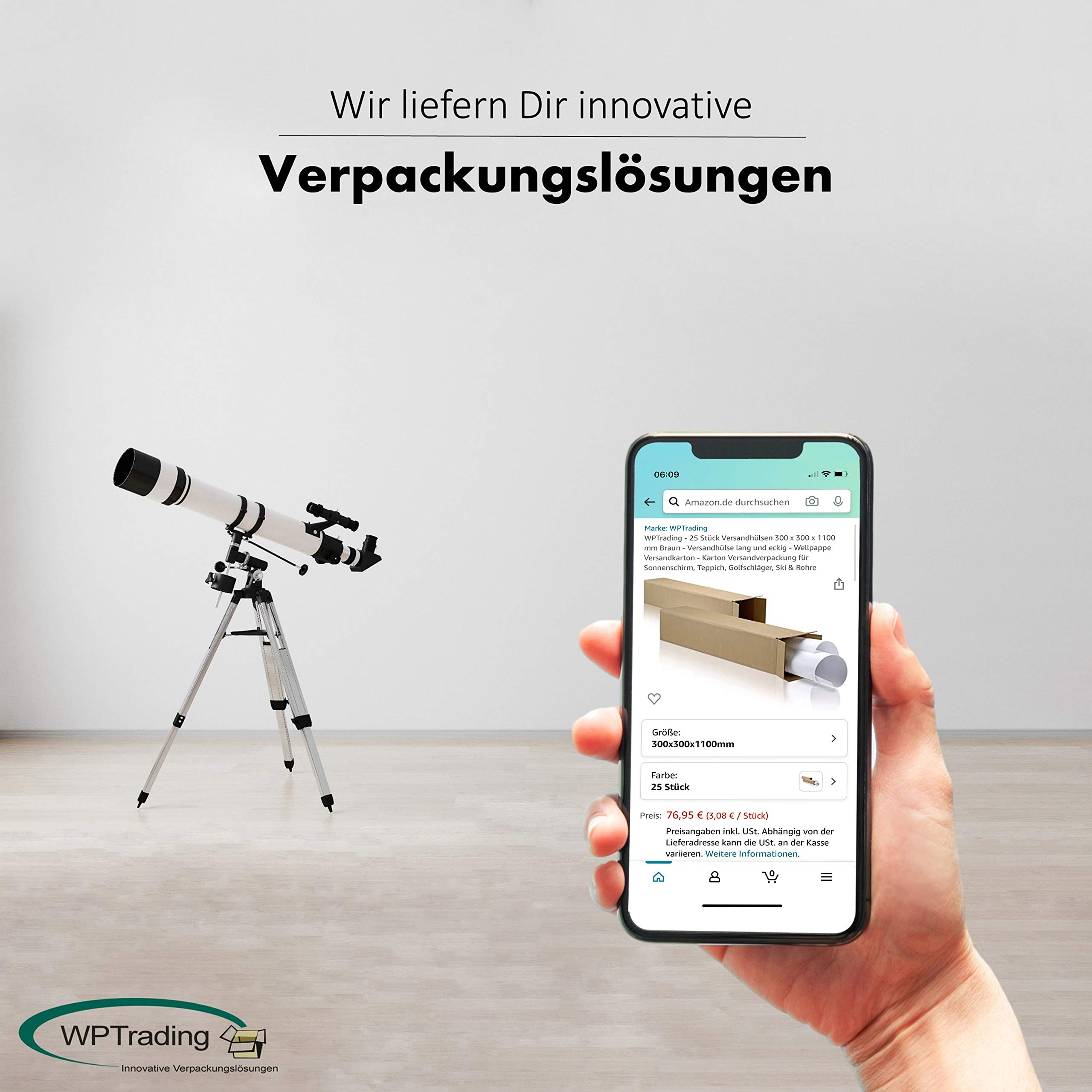 25 Stück Versandhülsen 300 x 300 x 1100 mm Braun - Versandhülse lang und eckig - 1-welliger Versandkarton - Karton Versandverpackung für Sonnenschirm, Teppich, Golfschläger, Ski & Rohre