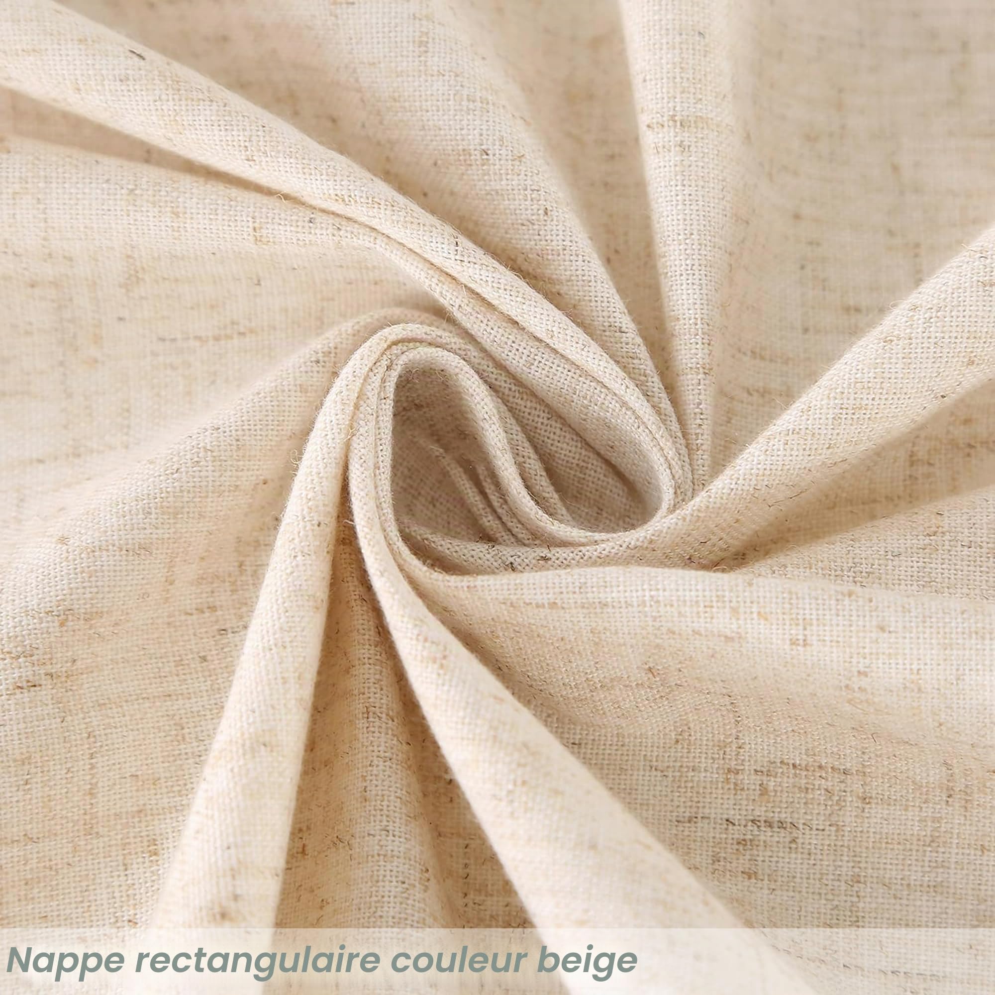 SUCHDECO Nappe Rectangulaire Anti Tache en Cotton Lin Beige, Nappe de Table Linge de Table Lavable avec Franges, Nappes pour Table à Manger Cuisine, 140 x 350 cm