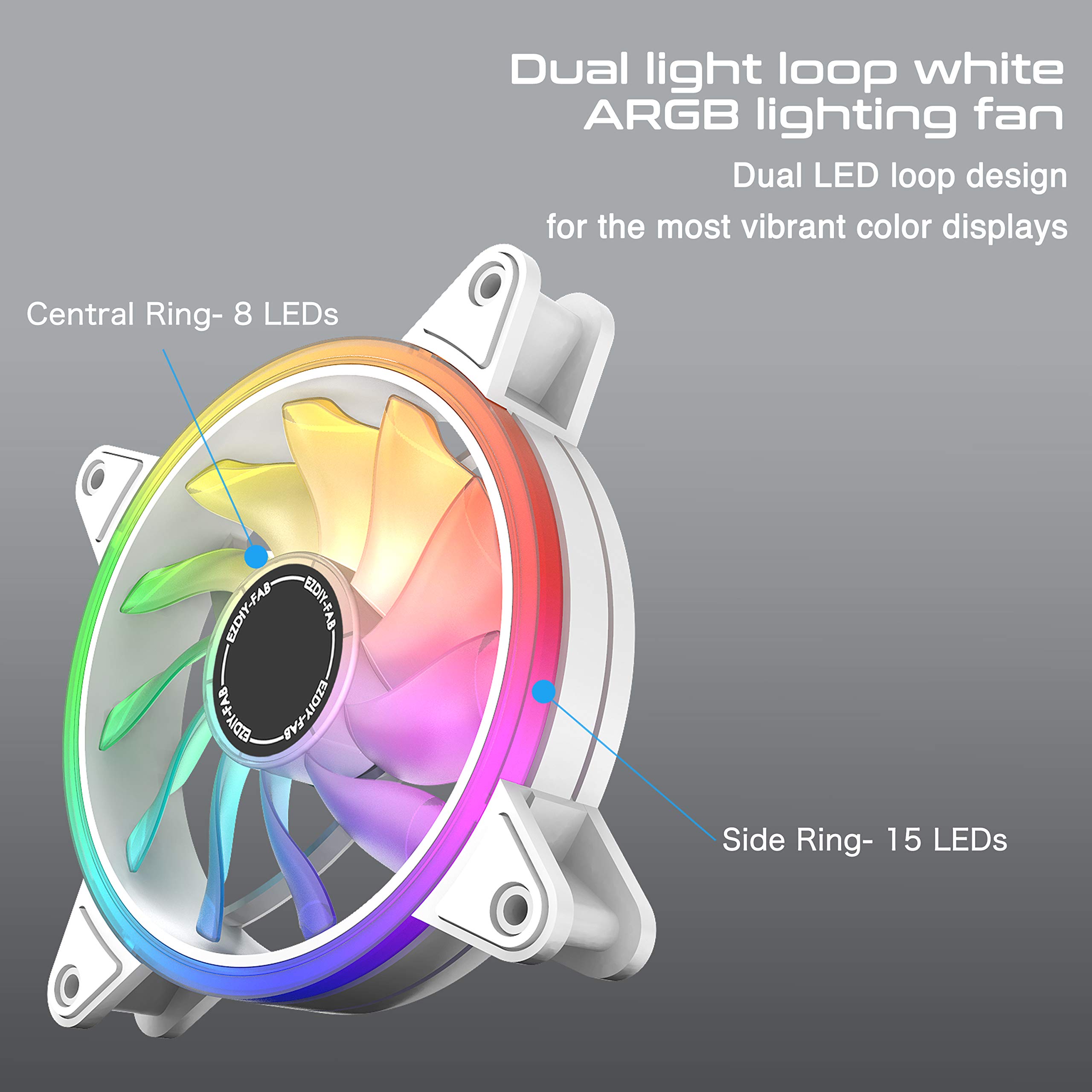 EZDIYFAB White Moonlight 120mm RGB Case Fan with Fan Hub X and Remote