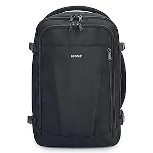 ECOHUB – Bagaglio a mano per voli Ryanair, 40 x 20 x 25 cm, Nero , 40x20x25cm