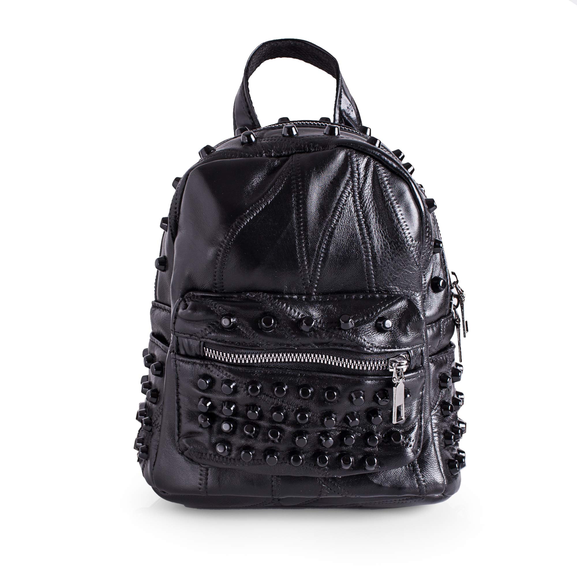 Mini Studded Backpack for Women Black Real Leather
