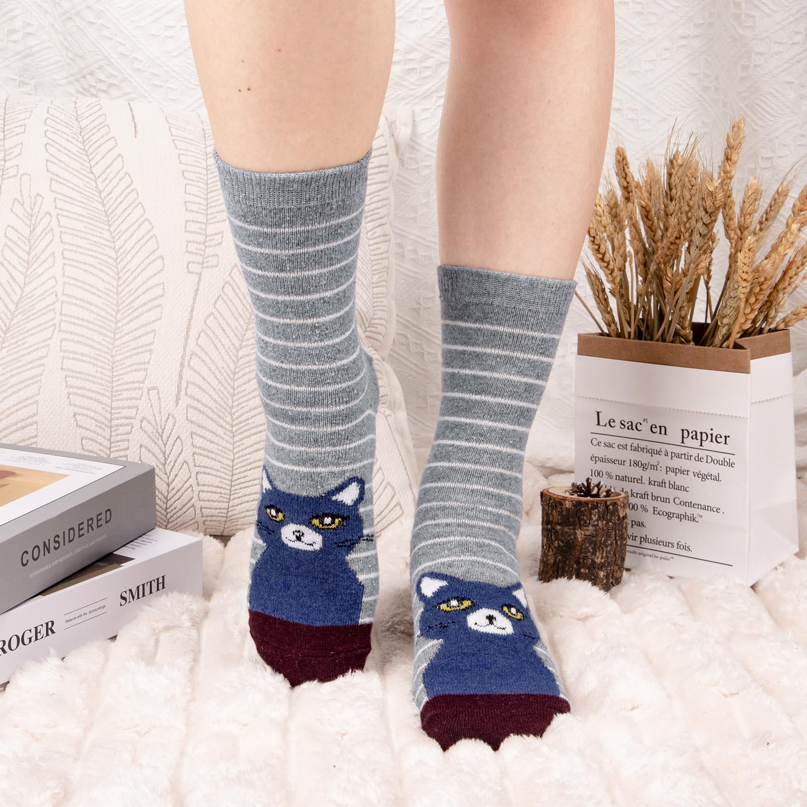 YSense Snug 5 Paia di Calze Calde Invernali da Donna - Calze di Lana Comode per Escursionismo, Multicolore