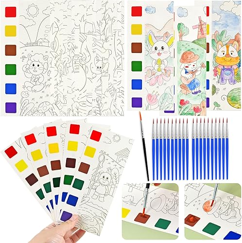 20 libros de pintura de acuarela de bolsillo de animales con 20 mini pinceles, kit de pintura con agua para niños, regalos del día de San Valentín,