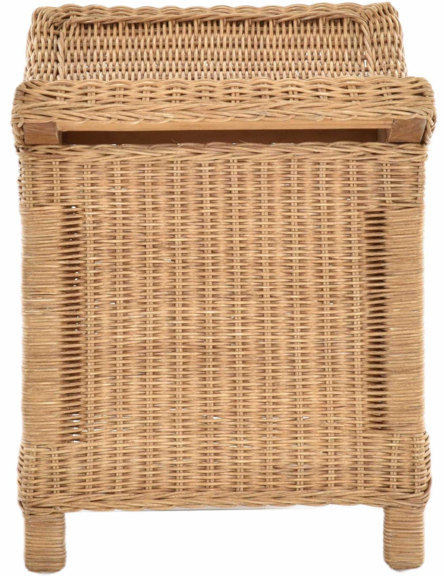 Fußhocker mit geschwungener Ablage, Stabiler Sitzhocker/Schemel/Hocker aus echtem Rattan (Honig - Dunkel)