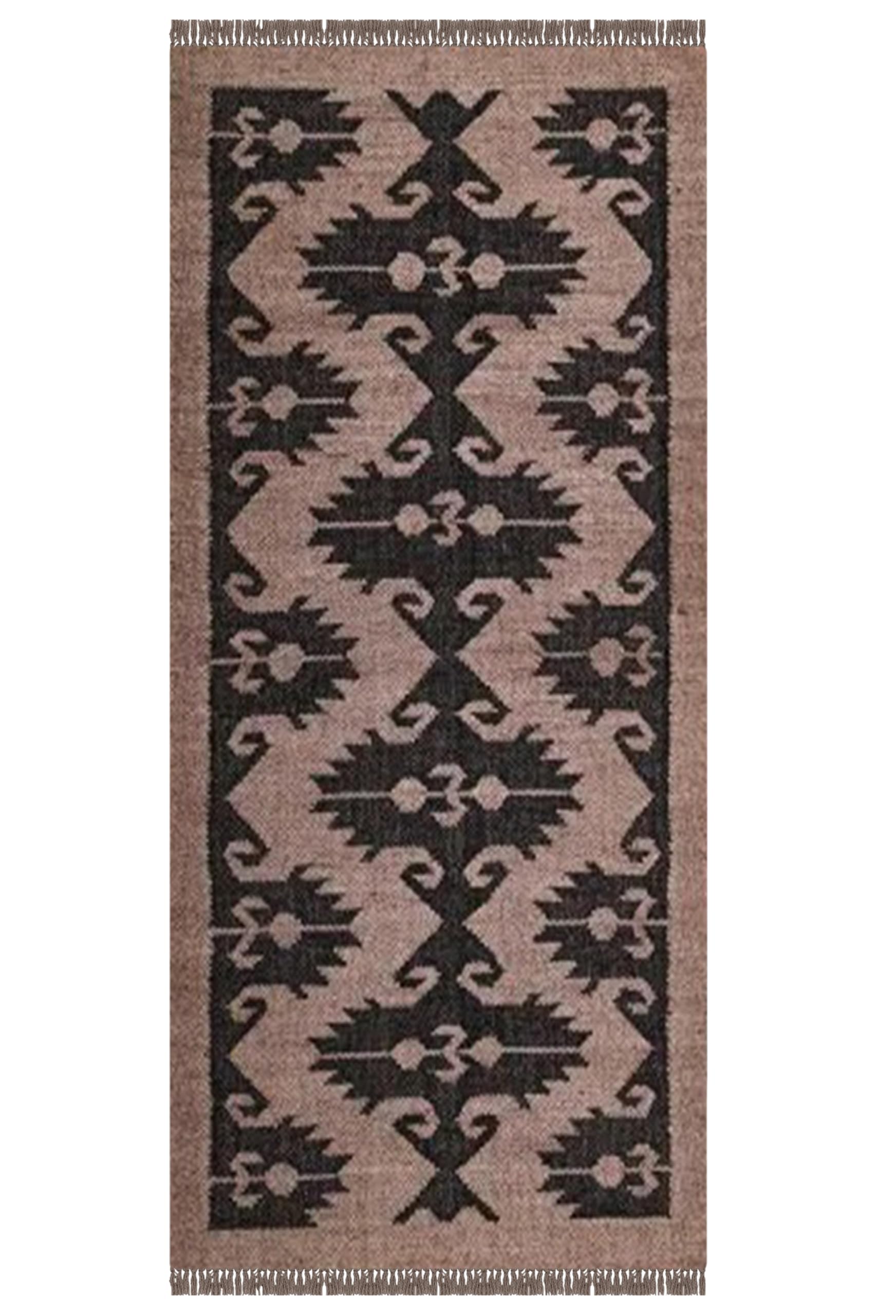 Lot de 3 tapis carrés en jute tissée à la main pour intérieur et extérieur - Noir et gris