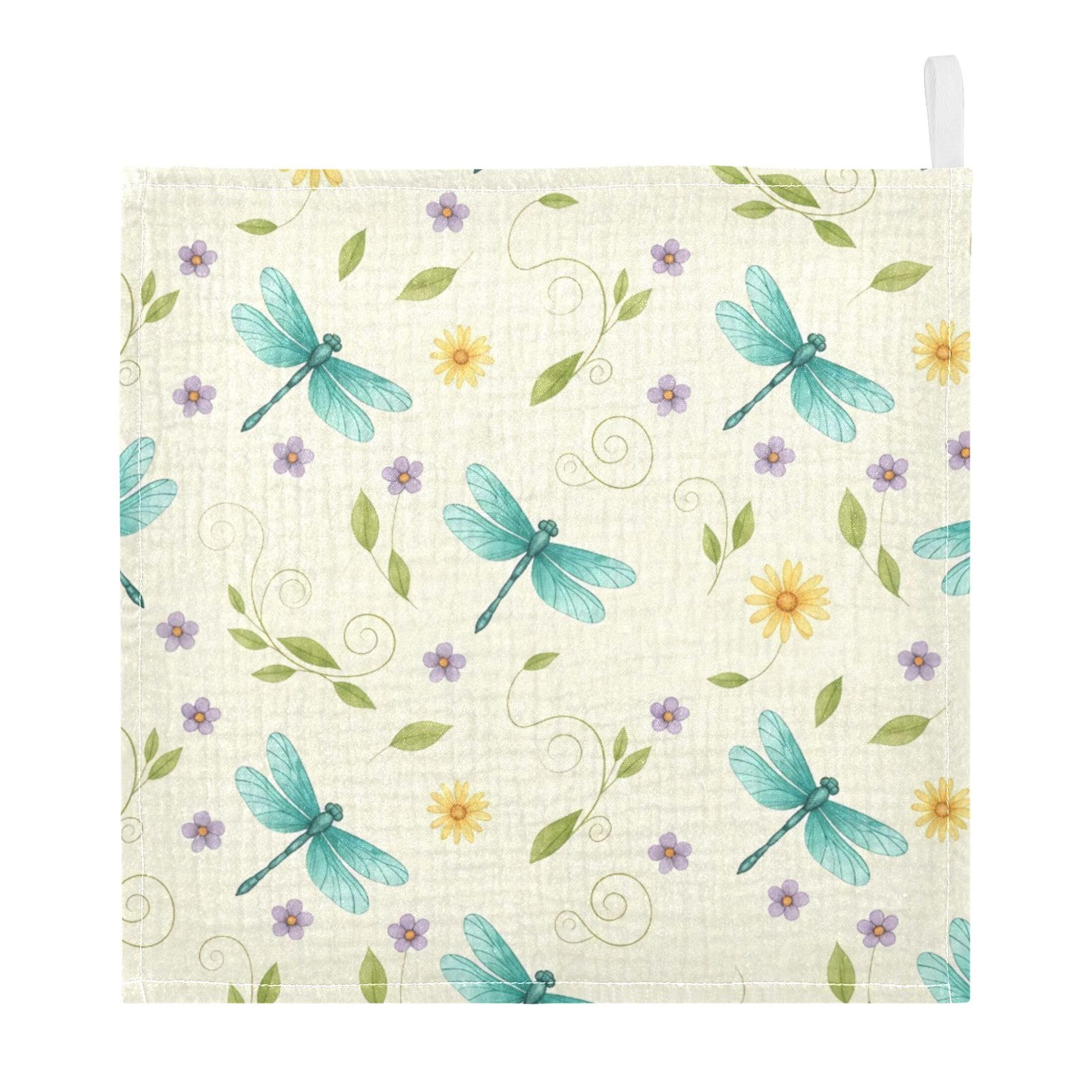 Fuauuyl Dragonfly Baby Muslin Washcloths Cotton Absorbent Soft Burp Cloths for Newborns Infants Toddlers, Reusable Face Towels for Sensitive Skin, 3 Pack, 12x12 in