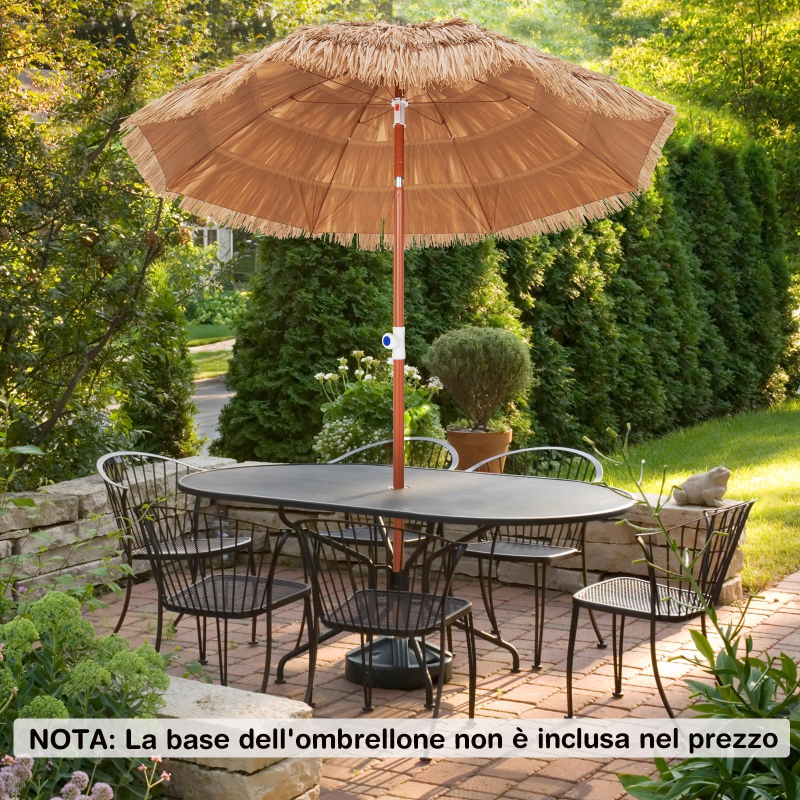 GYMAX Ombrellone Paglia PP, Altezza Regolabile, Angolo Inclinabile, Parasole Ombrello da Esterno con 8 Stecche, Borsa di Trasporto, per Giardino, Piscina, Mare, Terrazzo