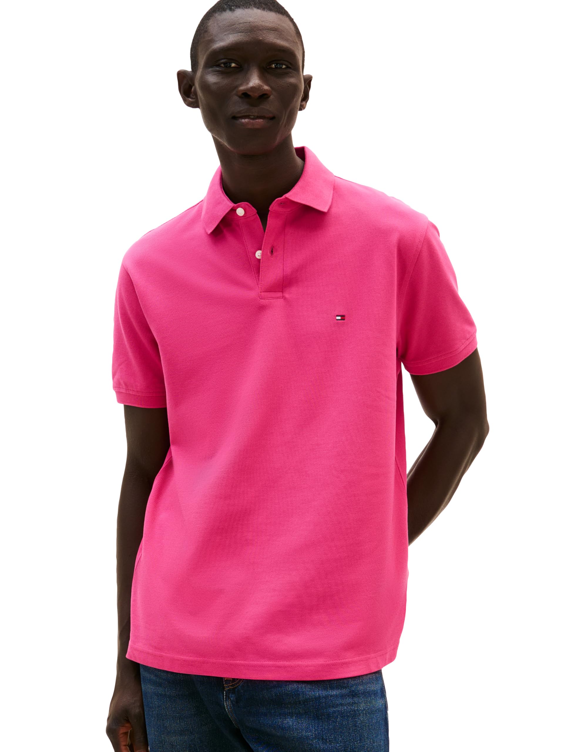 Tommy Hilfiger Men's Short Sleeve Polo Shirts in Classic Fit with Stretch and Organic Pique Cotton