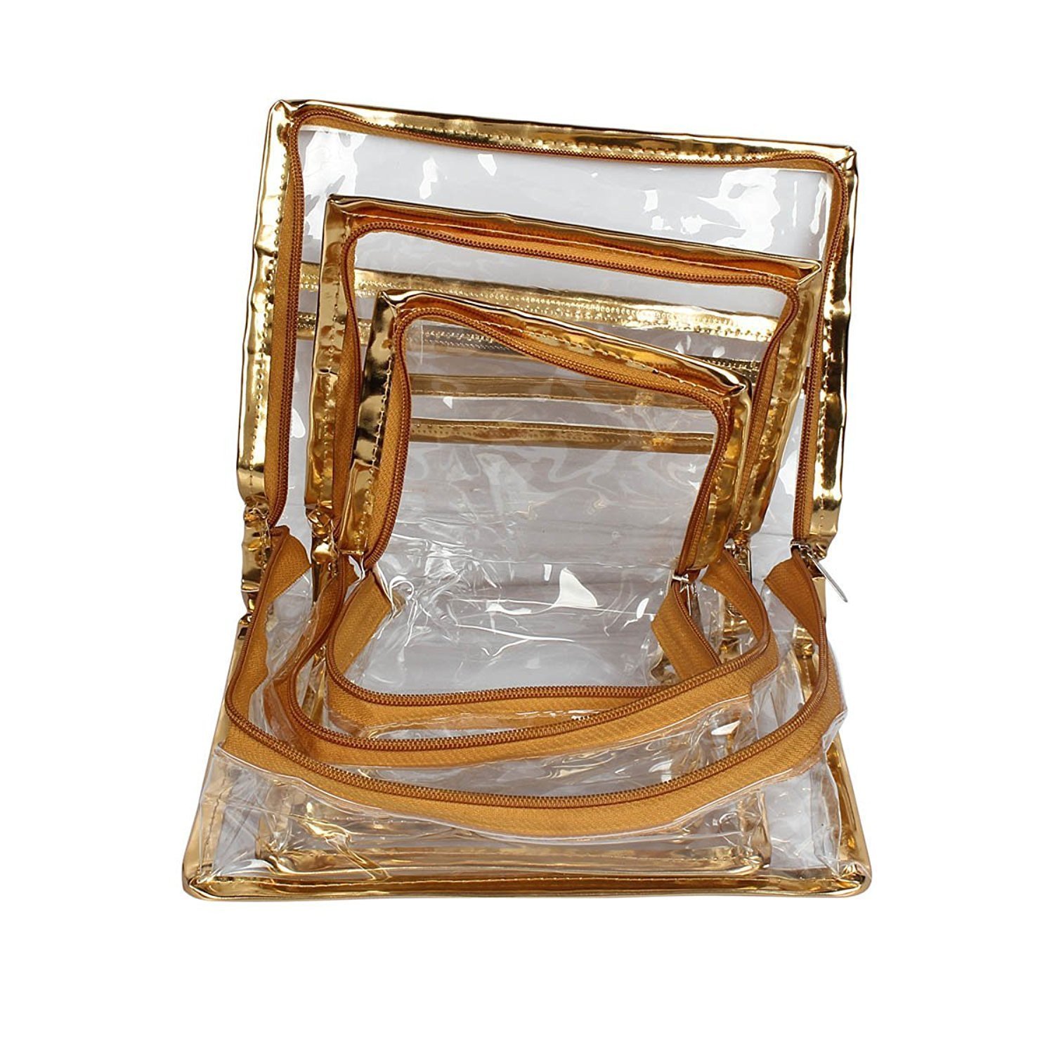 DMS RETAILGolden kit Organizer/Transparent Waterproof Plastic Travelling Kit/Multi Purpose Utility/Vanity Box kit (Pack of 2)