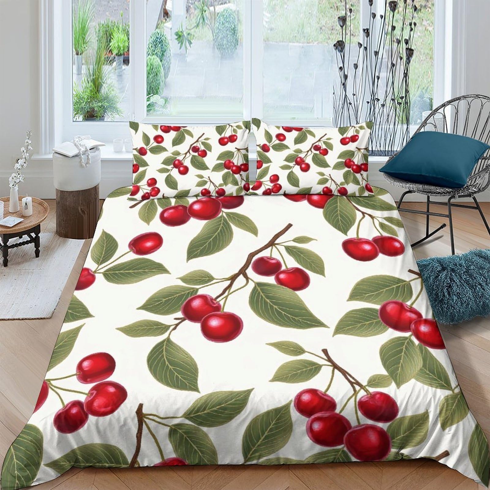 Ctjqhvkz Style-7 3D Printed Cherry Branch Fitted Sheet Microfiber Non Slip Red Fruit Bed Cover For Bedroom Guest Room Decor Single（135X200cm）