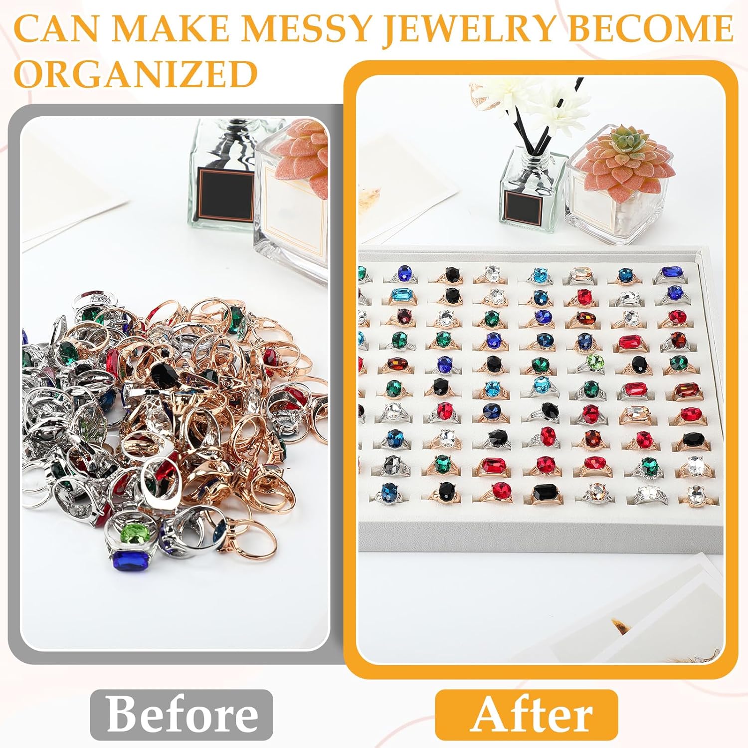 Wenqik 4 Pcs Cardboard Ring Holder with Velvet Lining, 100 Slot Inserts Stackable Ring Display Tray,13.8 x 9.4 x 1.2 inch (Beige)