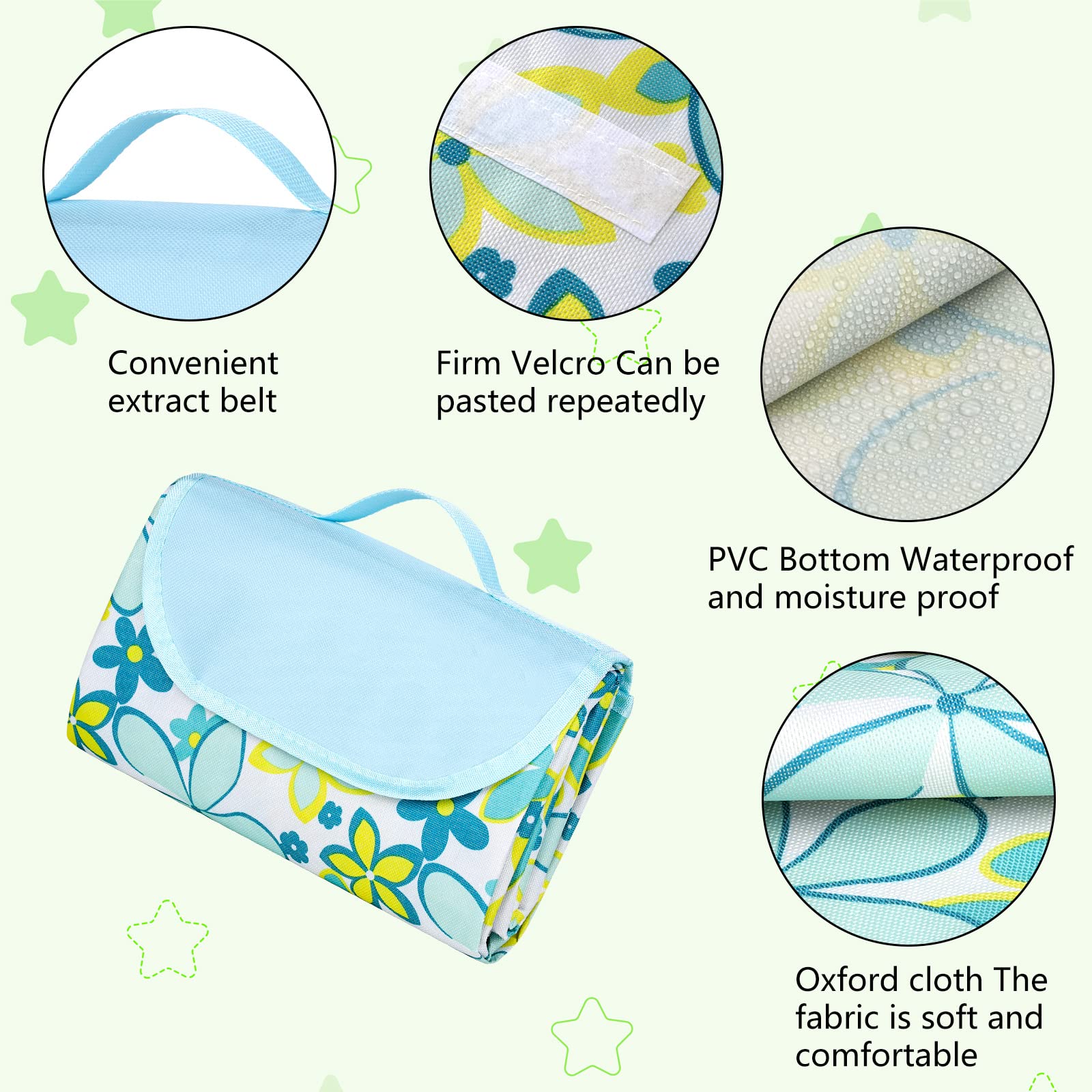 Eucomir Coperta da Picnic Portatile 200 x 200 CM, Impermeabile, Pieghevole, con Manico Portatile, Unisex,per Outdoor Giardino Campeggio, Lily Blu