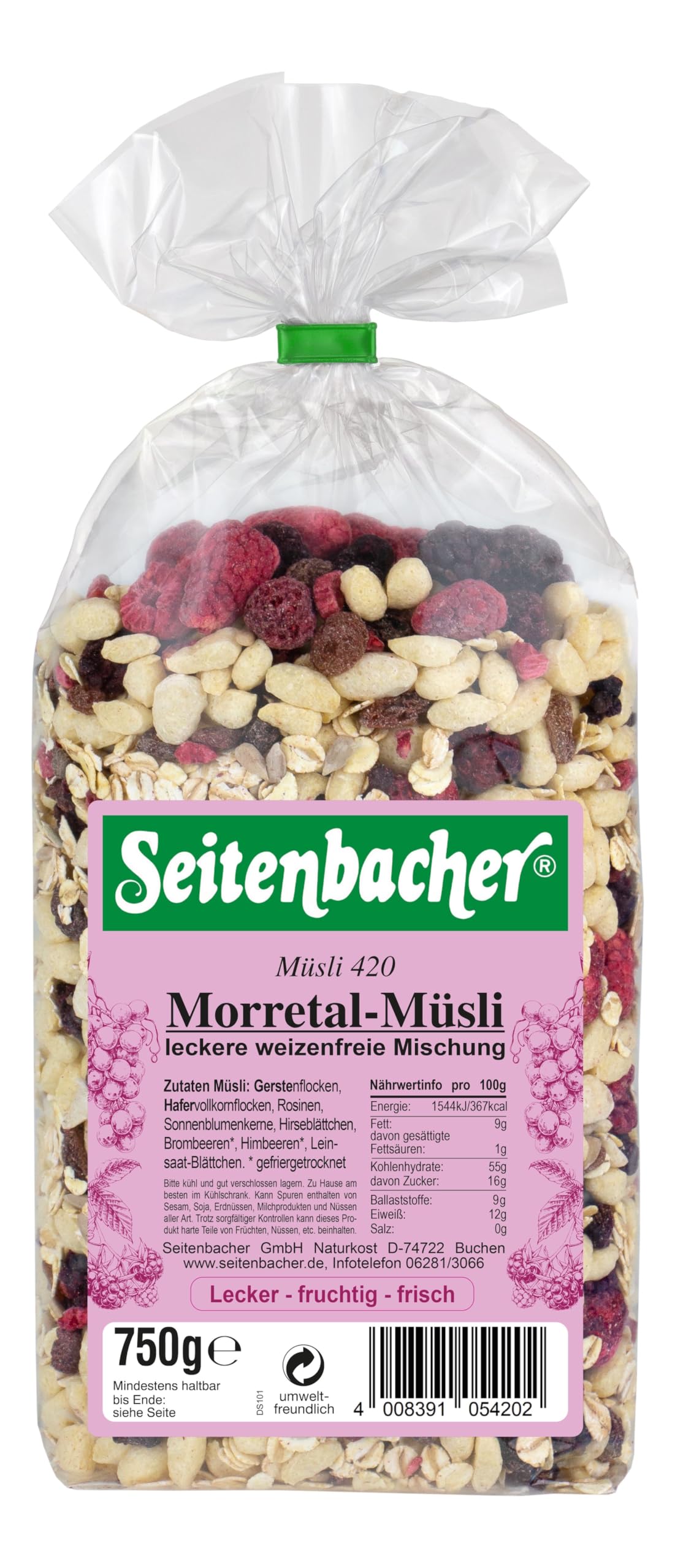 Seitenbacher Morretal muesli I cereali integrali I senza zucchero aggiunto I senza grassi aggiunti I molte bacche I senza grano (3 x 750 g)