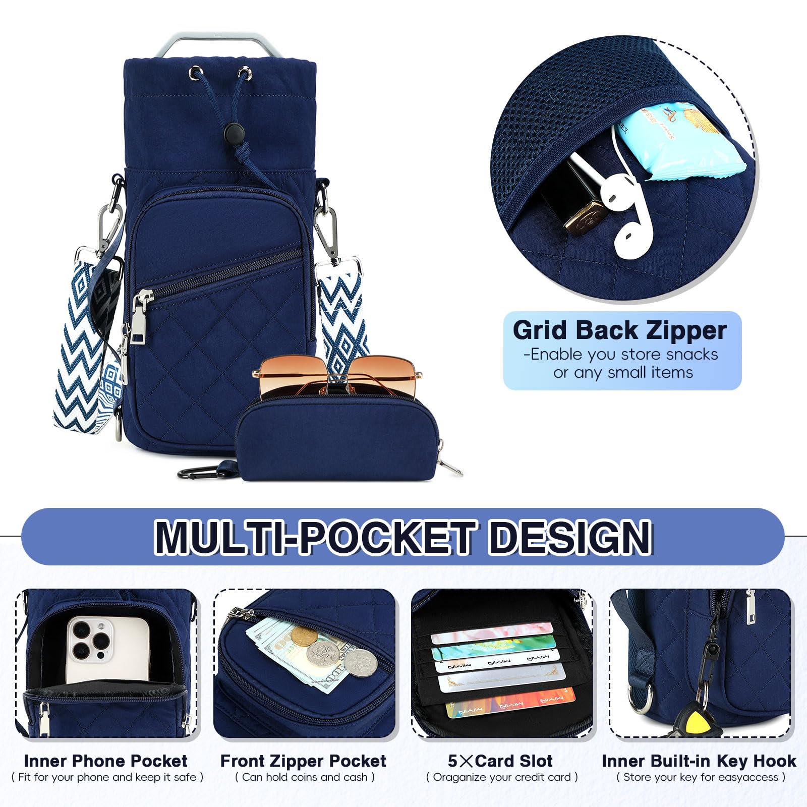 AGLOD Tragetasche für Wasserflaschen mit Gurt, Wasserflaschenhalter, Crossbody-Tasche für Damen und Herren, zum Wandern, Radfahren