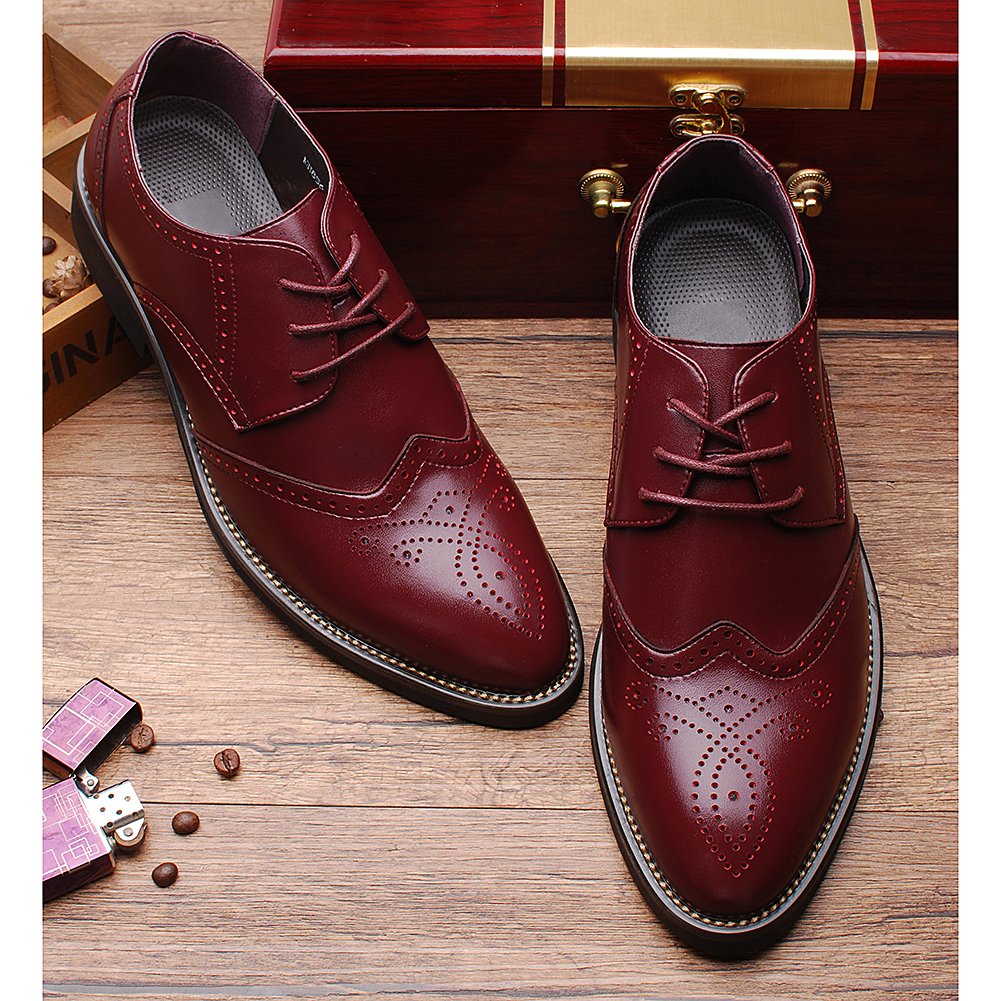 ANUFER Hommes Intelligent Bout Pointu Chaussures Habillées Lacets Formel Affaire Mariage Brogues