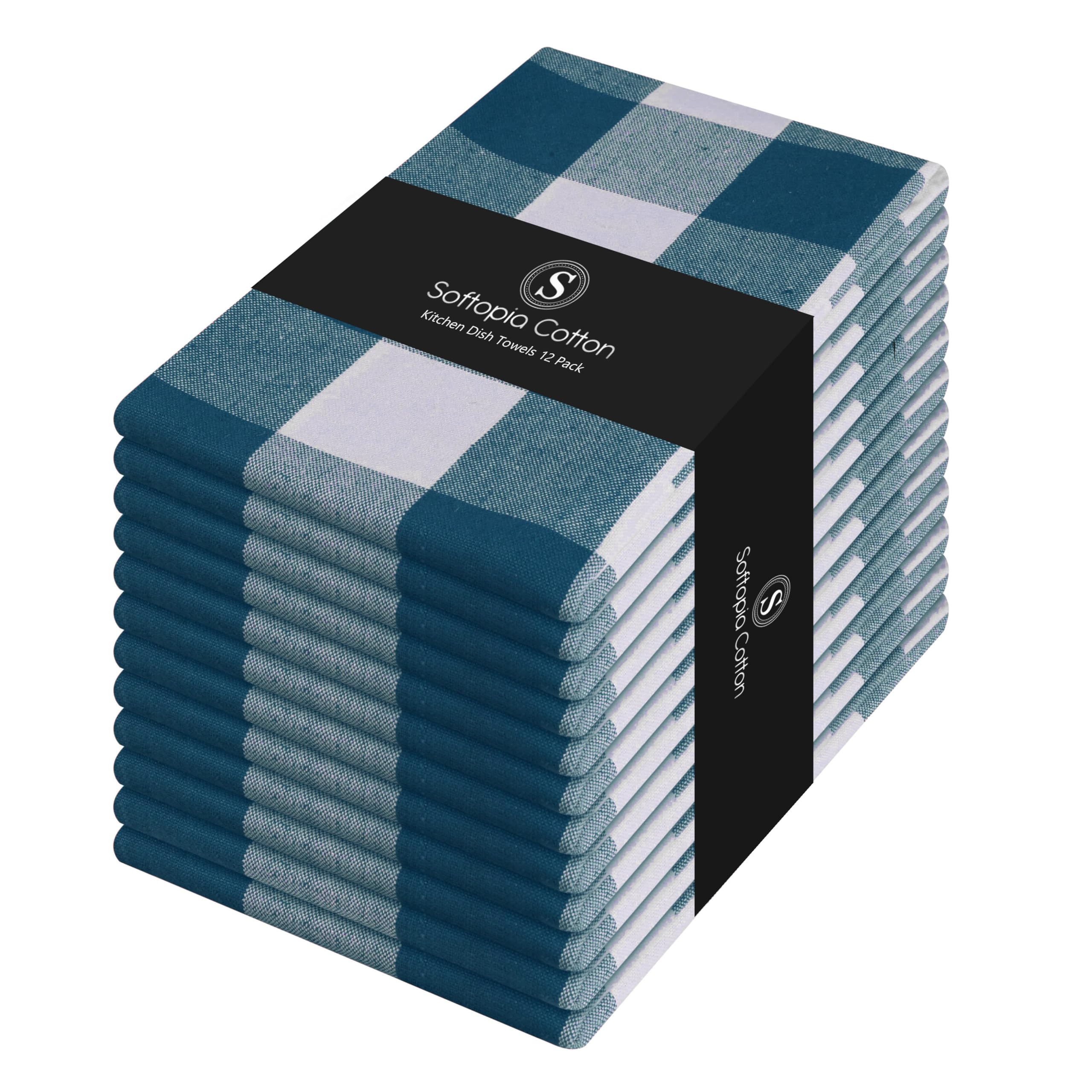 Teal Green Buffalo Check Kitchen Towels, 12 Pack, 100% Cotton, 16x26 Inches, Soft, Absorbent, Quick Dry, Dish Cloths, Bar &amp; Restaurant Cleaning Towels with Hanging Loop, Teal White