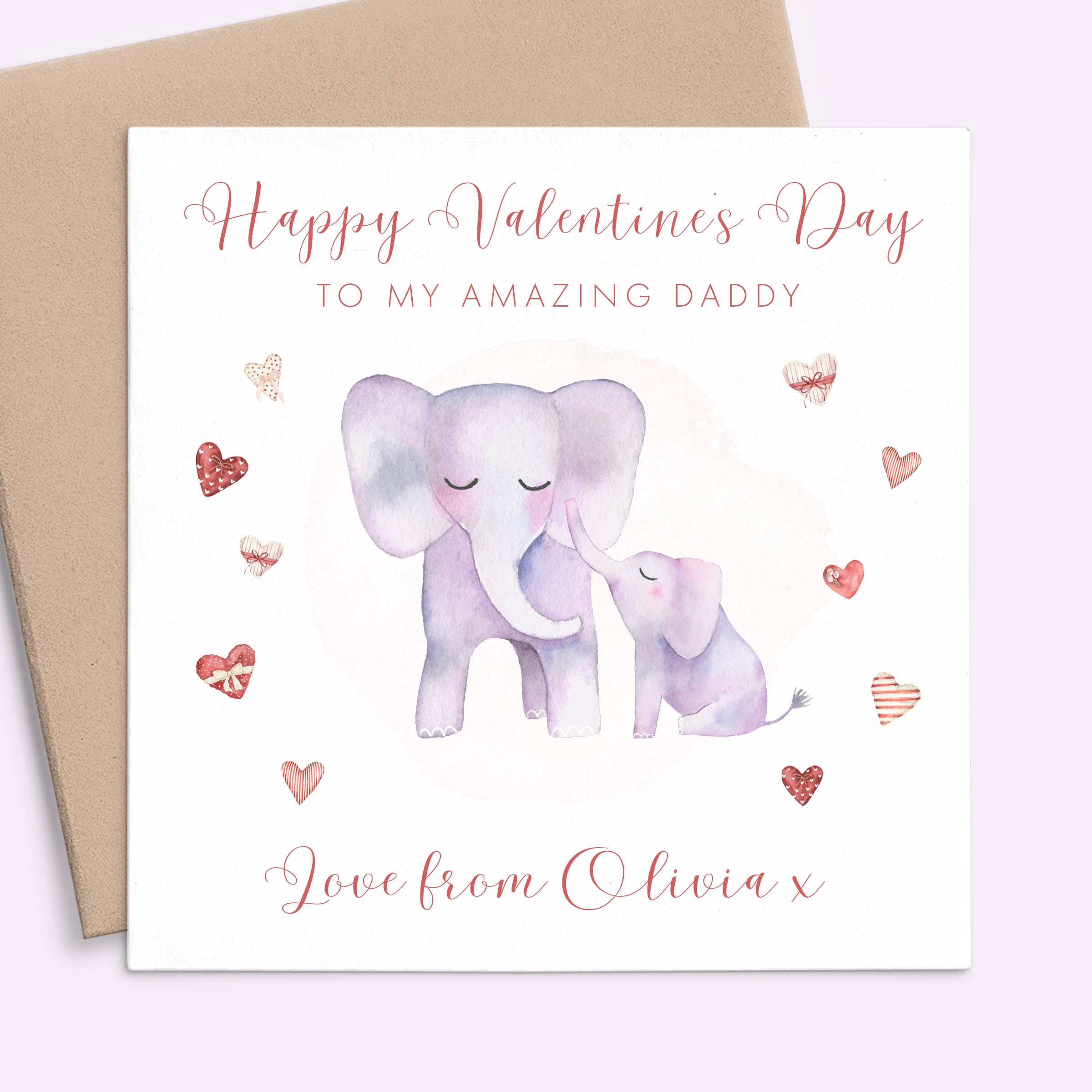 Daddy Valentines Day Card Personalised, Happy Valentines Day Daddy Card, Dad Valentine Card from Daughter, Daddy Valentines Card from Son, Cute Elephant Valentines Card for Daddy from Daughter