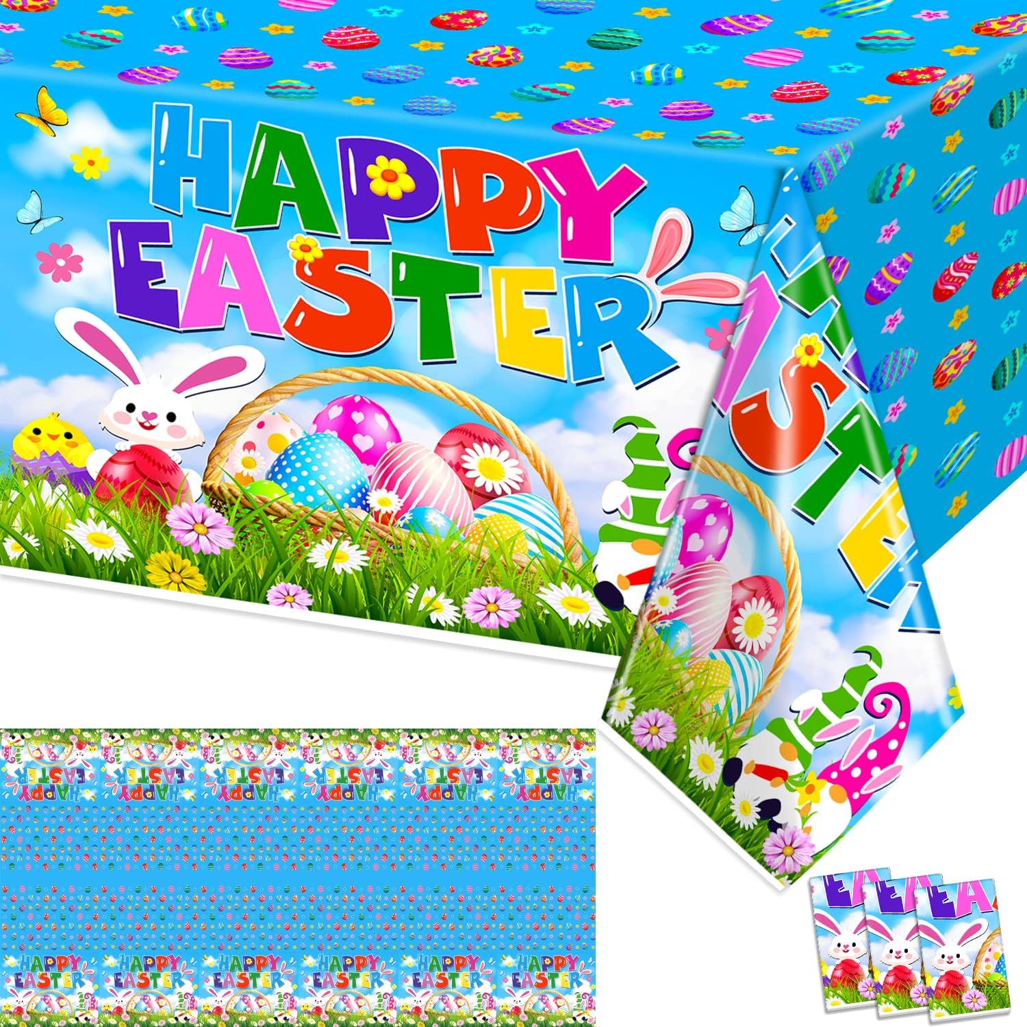 tineit 3 Pieces Easter Tablecloth, Happy Easter Table Clothes, Easter Party