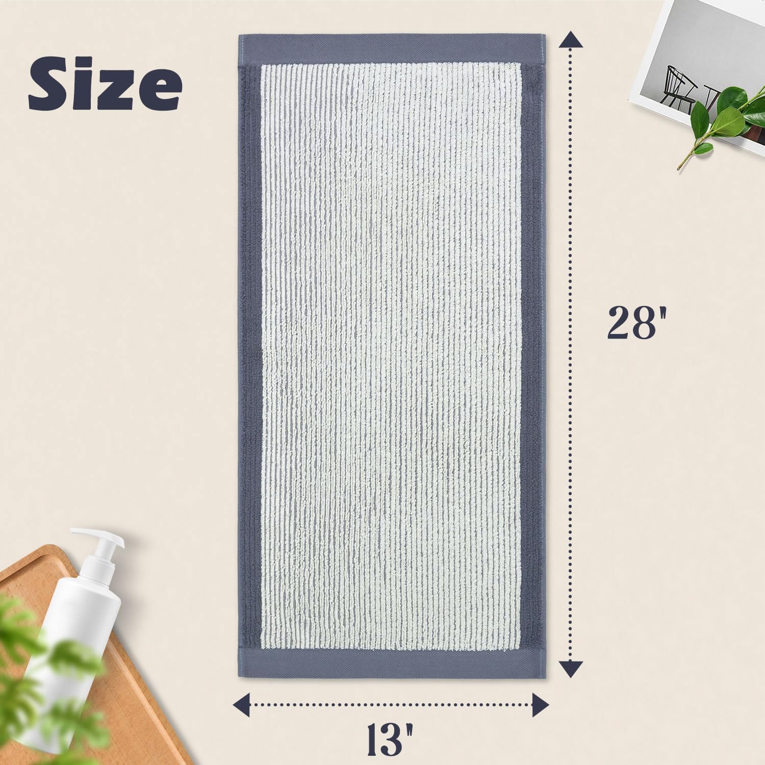 Cleanbear Gray Hand Towels for Bathroom with Textrued Lines, 100% Cotton, Stylish Towels for Guests, 28 x 13 Inches - Image 2
