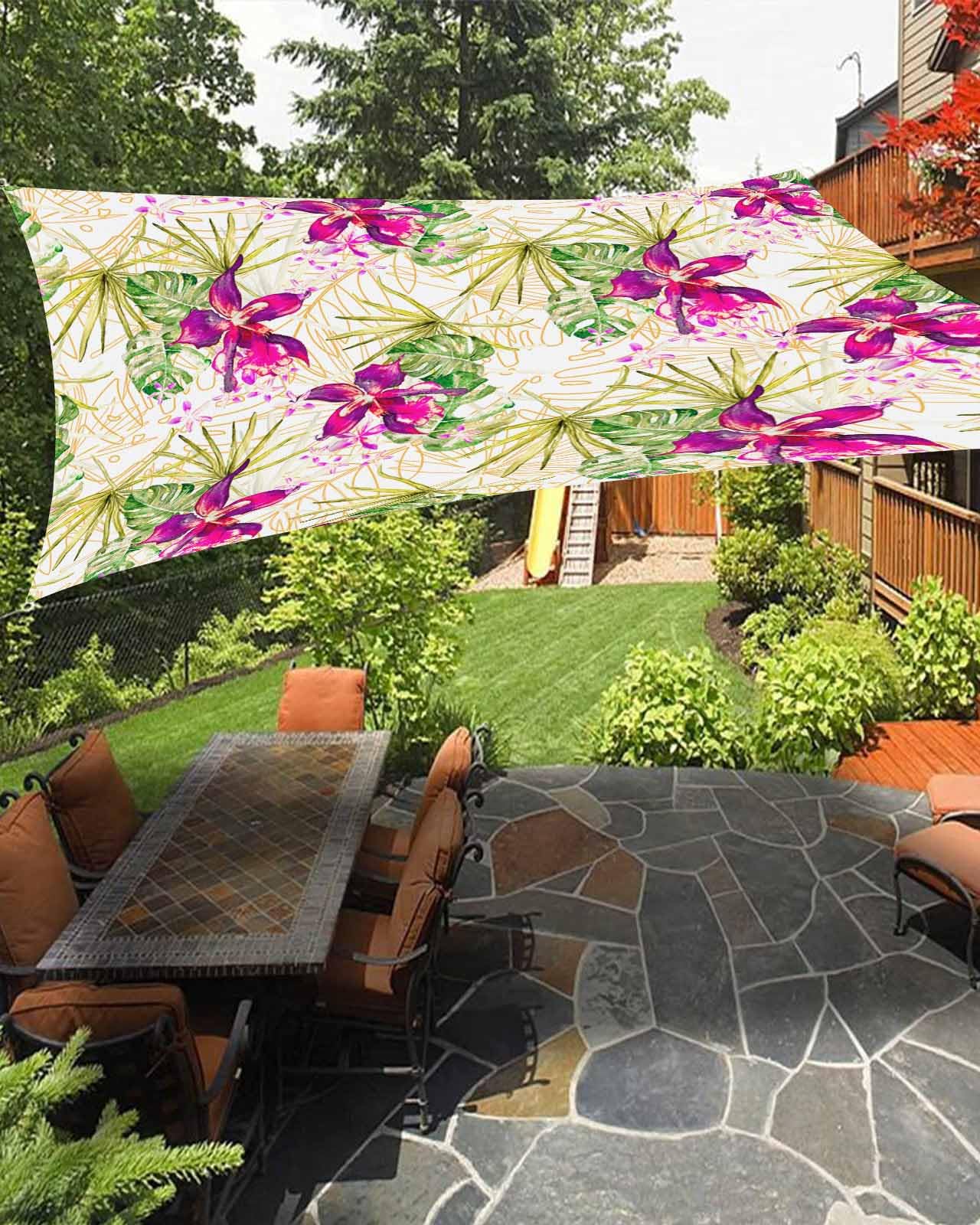 Boanket Sun Shade Sail 8' x 10', Tropical Leaves Rectangular Waterproof Outdoor Sun Shades, Summer Botanical Watercolor Shade Cloth for Patio Deck Terrace Garden Lawns Beach Backyard