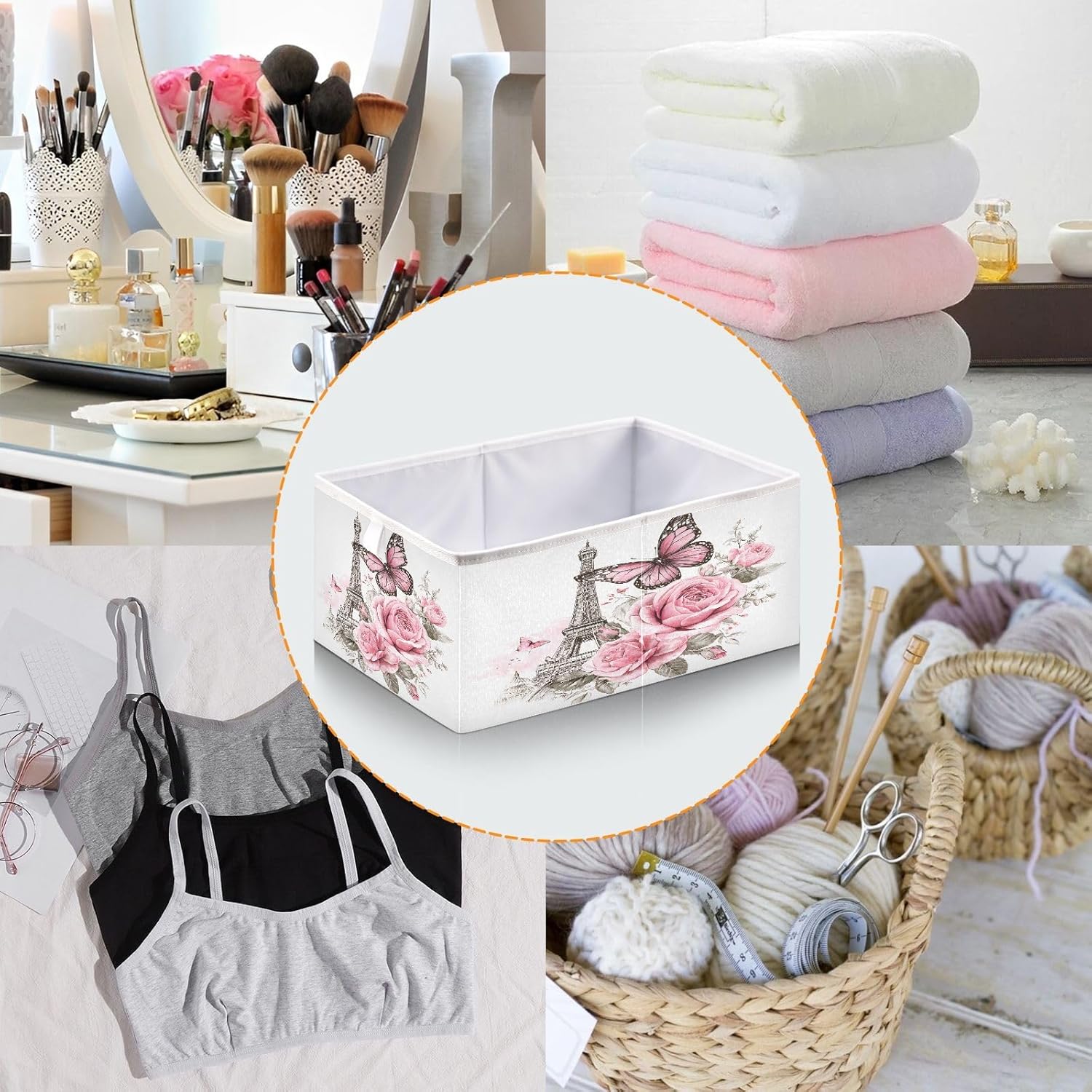 Bolaz Bow Flower Eiffel Tower Closet Organizers Storage Cubes Storage Bins Shelf Baskets Containers for Home Room Office,Square