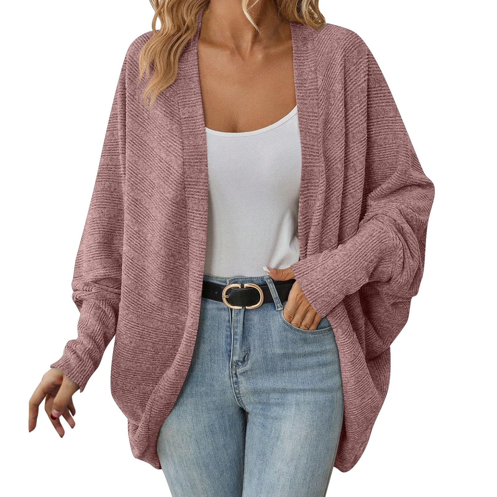 Strickjacke Damen mit Fledermausärmeln für Winter Loser Strickmantel Leichter Cardigan Strickpullover Übergangsjacke lässige Passform für gemütliche Outfits