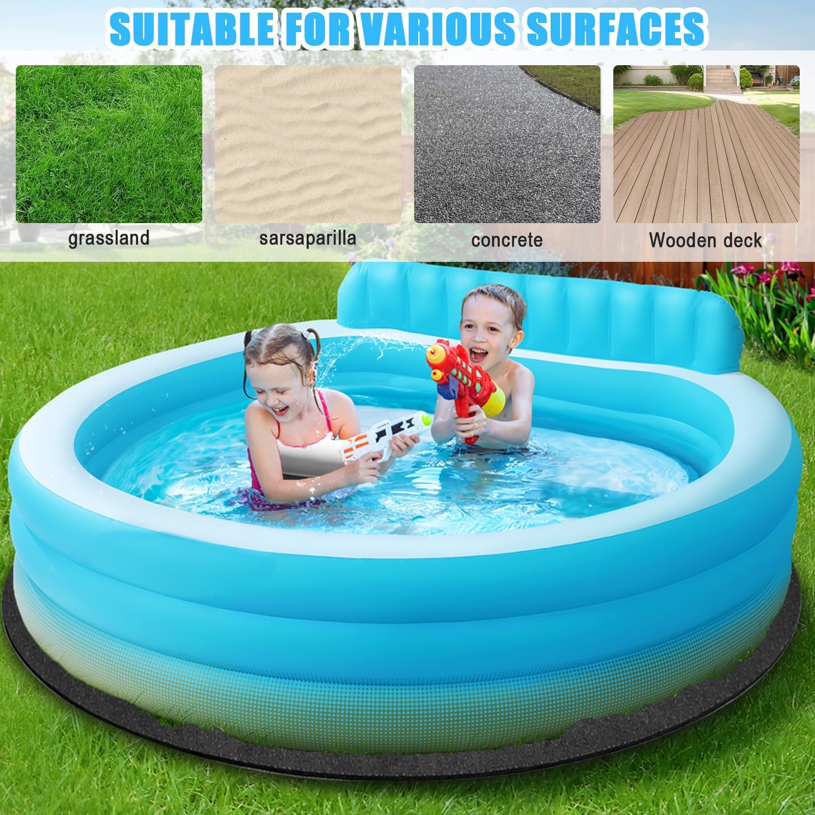 MeYuxg Poolunterlage Rund, 305CM Pool Bodenplane Bodenmatte, rutschfeste Pool Unterlage Schutzboden Rund, Faltbarer Outdoor Pool Bodenschutzmatte Für Outdoor Swimmingpool (Ø305CM)