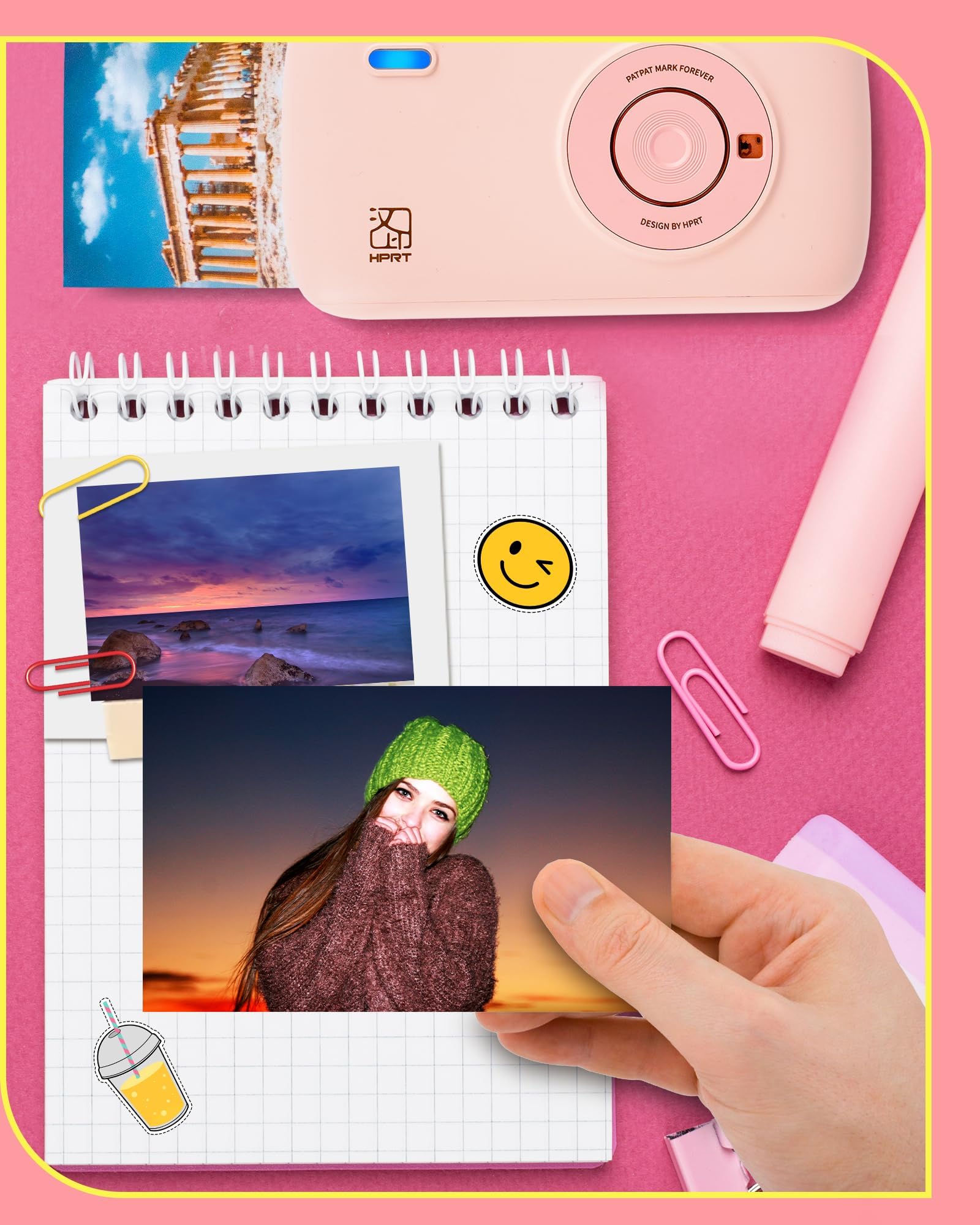 HPRT CP2100 Draagbare mini-printer, thermosublimatie fotoprinter met 10 vellen fotopapier, roze mobiele fotoprint, Bluetooth 5.0 draadloos, 300 dpi HPRT CP2100 Draagbare mini-printer, thermosublimatie fotoprinter met 10 vellen fotopapier, roze mobiele fotoprint, Bluetooth 5.0 draadloos, 300 dpi