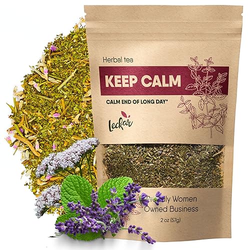 Té orgánico Keep Calm Raíz de Valeriana, Lavanda, Menta Té de Hierbas en Hojas Sueltas Mezcla Relajante de Bienestar Libre de Cafeína  Alivio