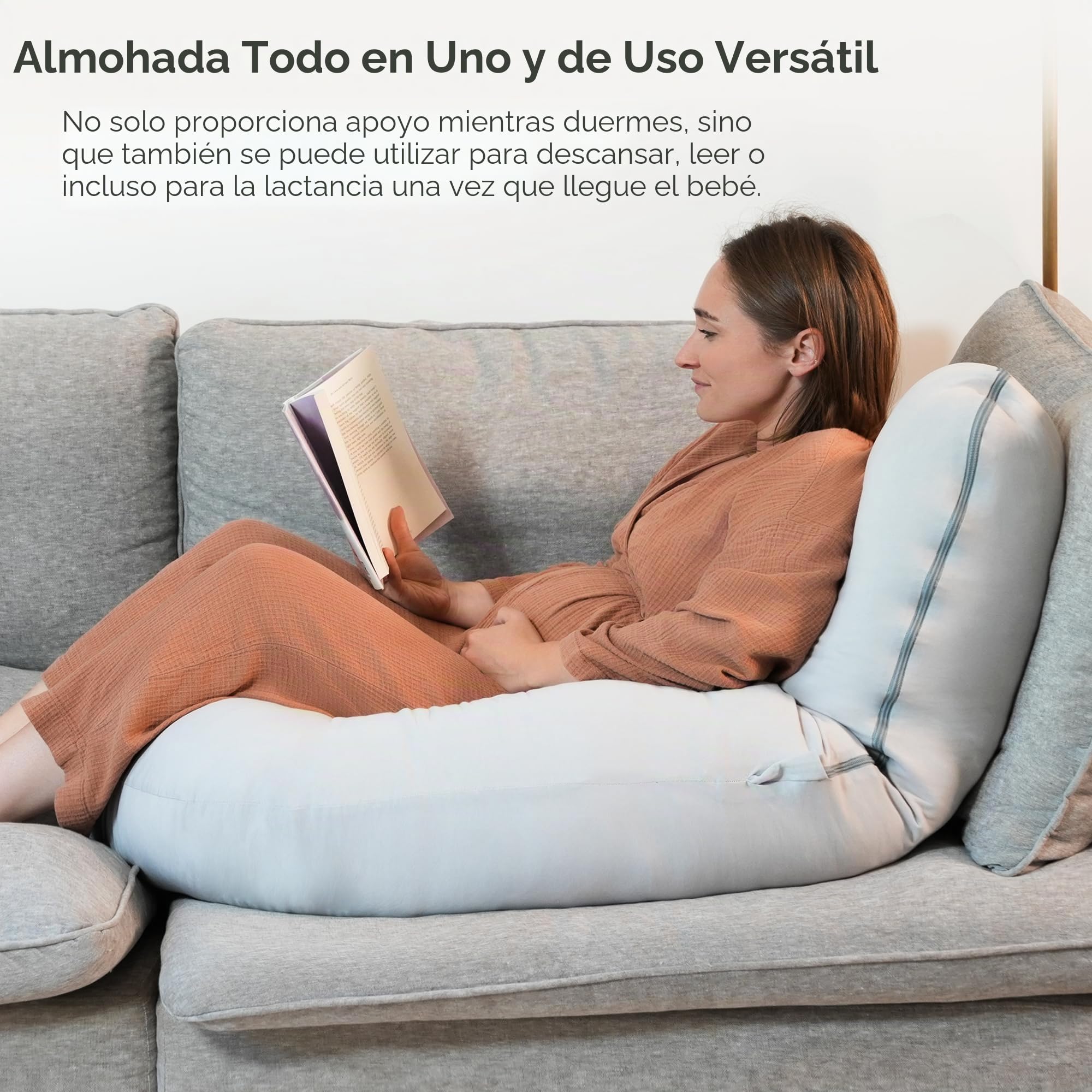 Almohada Embarazada U, Funda 100% Algodón Desmontable y Lavable