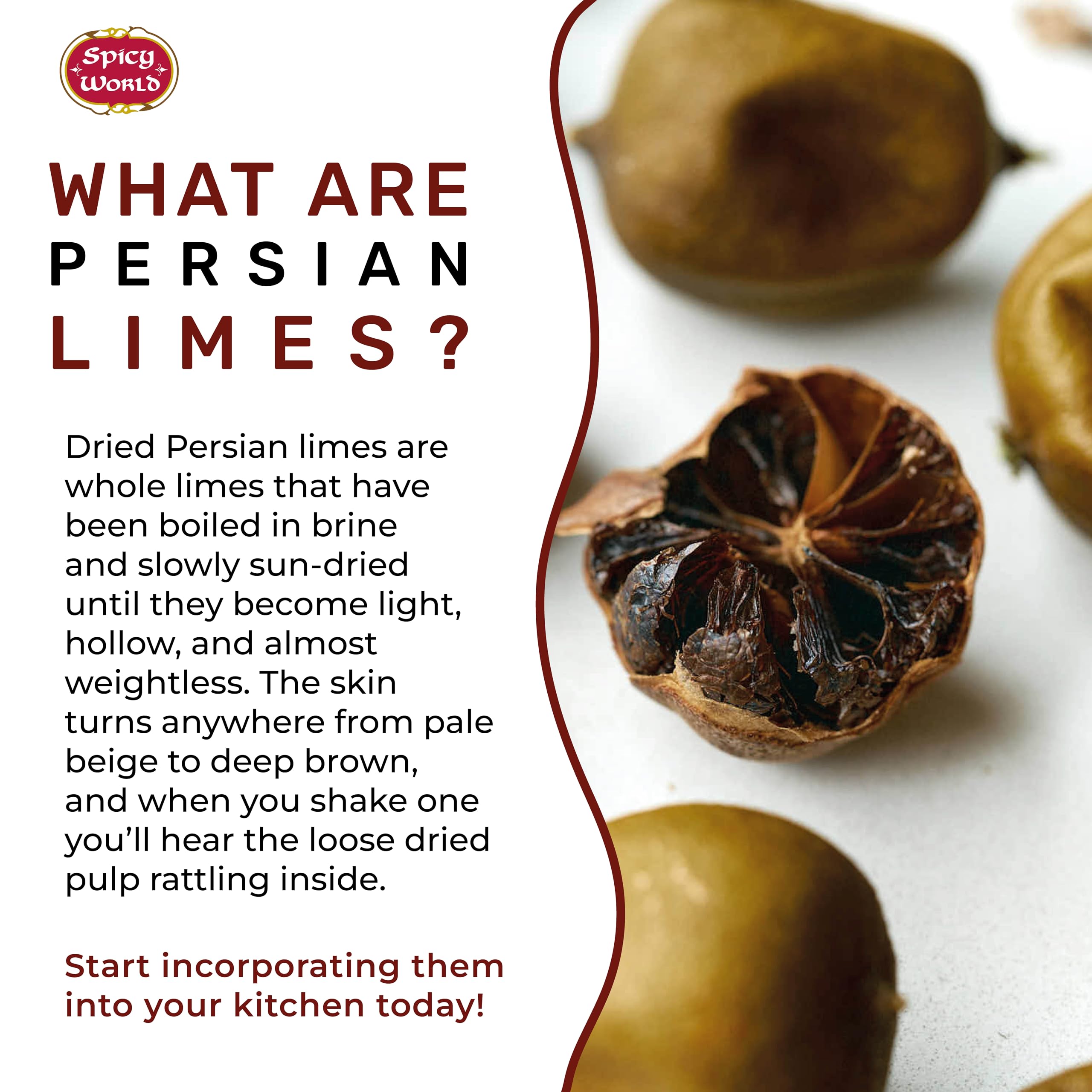 Spicy World Dried Persian Limes (Lime Omani) 14 Ounce Bag - Approx 50-60 Count! - Limu Omani Dried Whole Lime