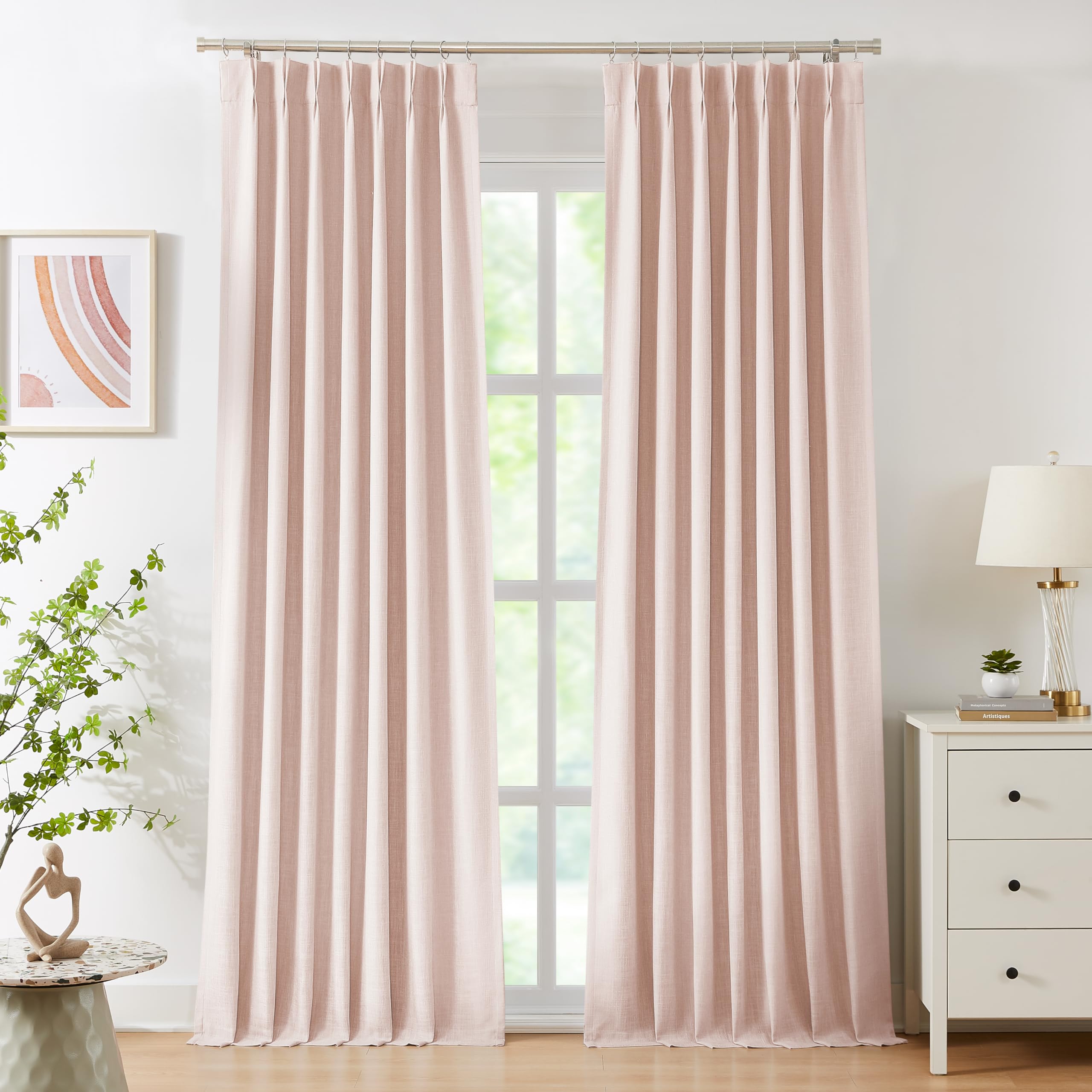 WEST LAKE Pink Bailey Pinch Pleat Full Blackout Curtains 102 Inches with Liners,Modern Textured Drapes for Girls Room,Extra Long Modern Window Treatment with Back Tabs Bedroom Living Room,40"Wx102"Lx2